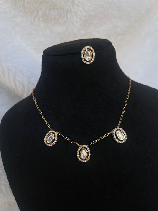 Moissanite kundan single line neckline with studs