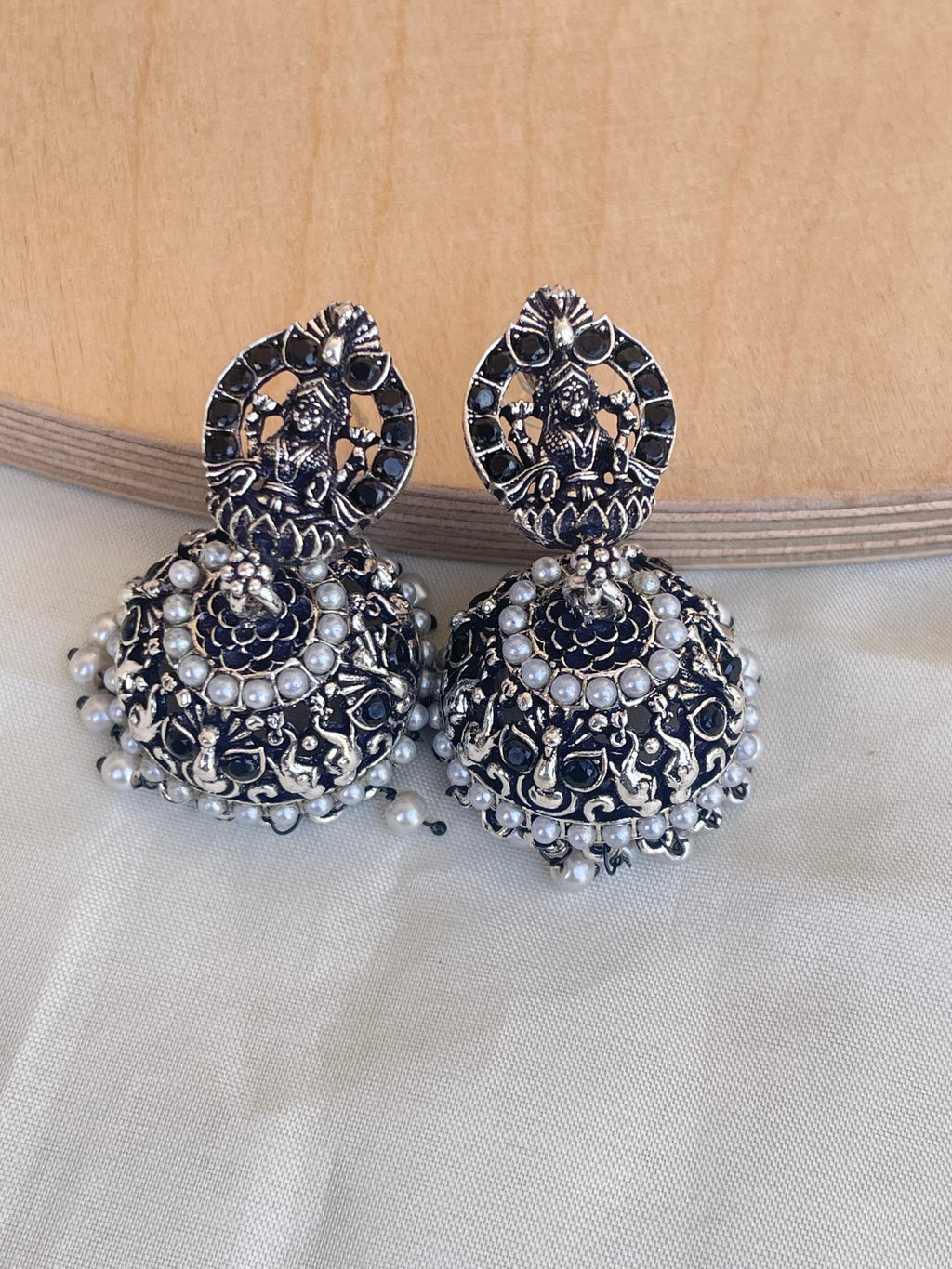 Lakshmidevi lightweight oxidised butta earrings