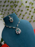 Emerald Bloom neckset flower design pendant with earrings ns259