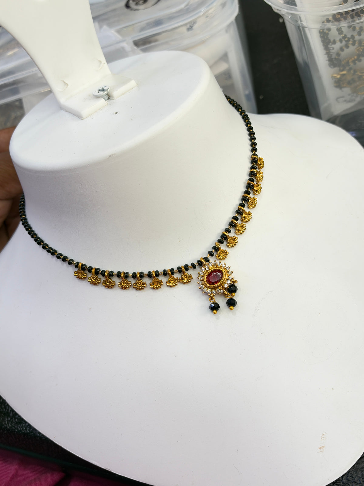 Black beads with petals 18 inches - available in multiple color options Bb443