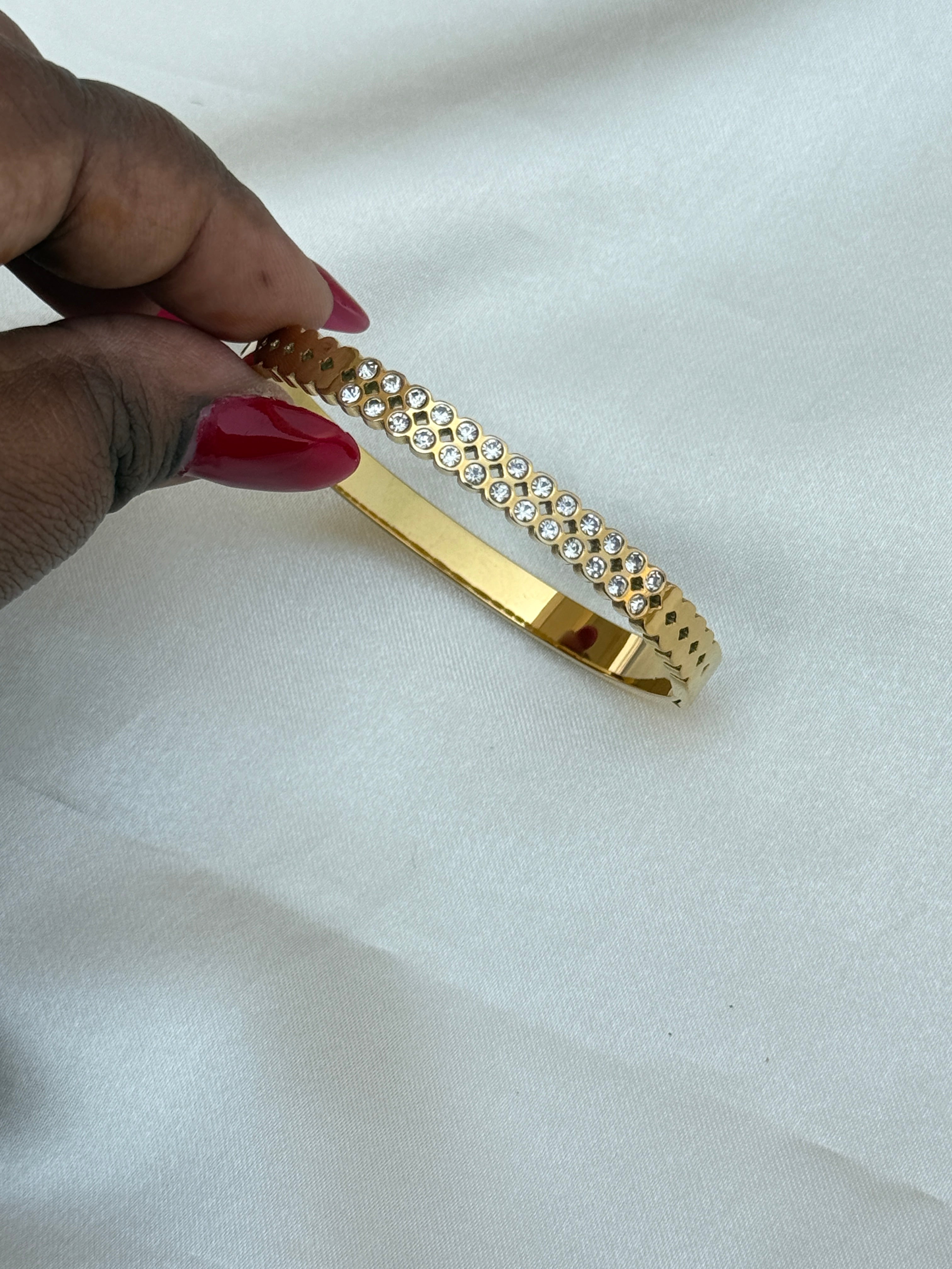 Ab080 anti tarnish 2 lines stones  openable kada bracelet