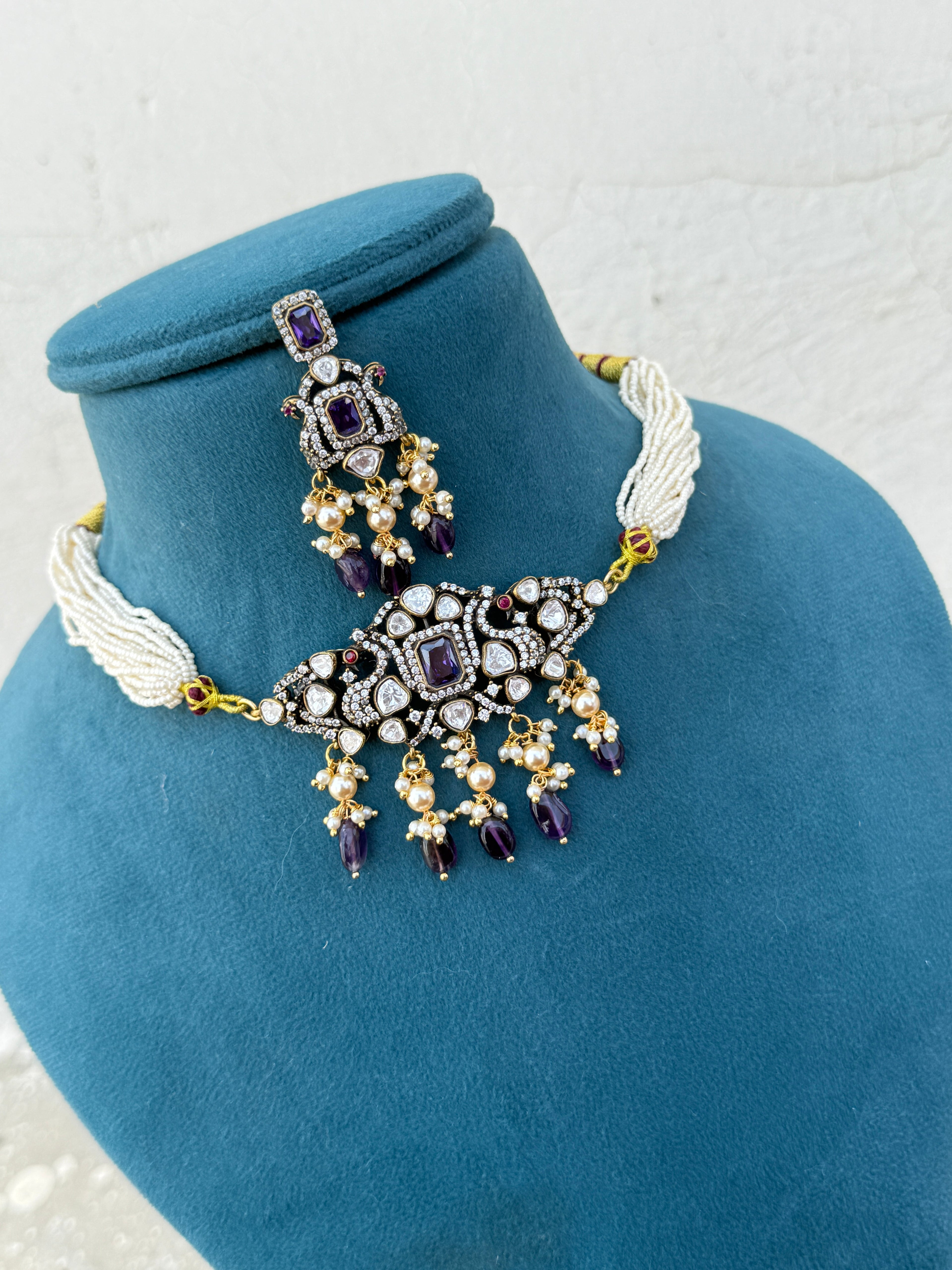 Ns556 Victorian moissanite Sugar pearl choker