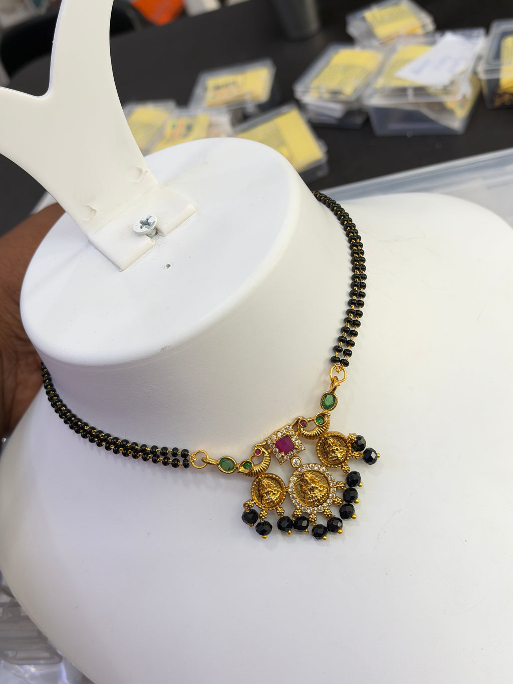 Bb460 Lakshmidevi peacock with 2 layers 18 inches black beads