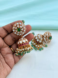 Moissanite flower butta with green beads earrings er8000