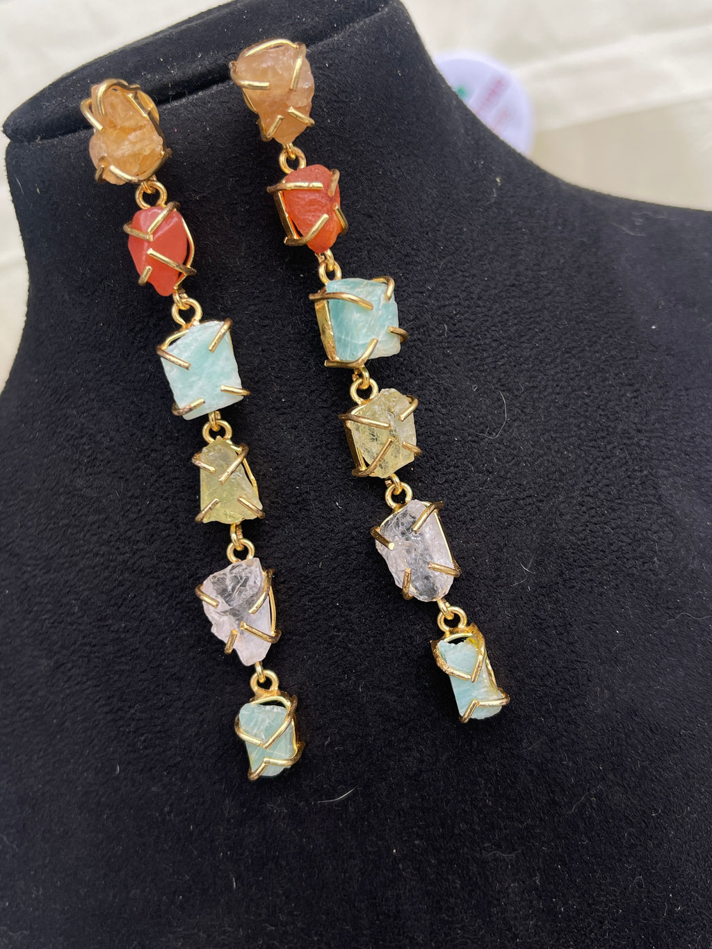 Natural stone tassel earrings