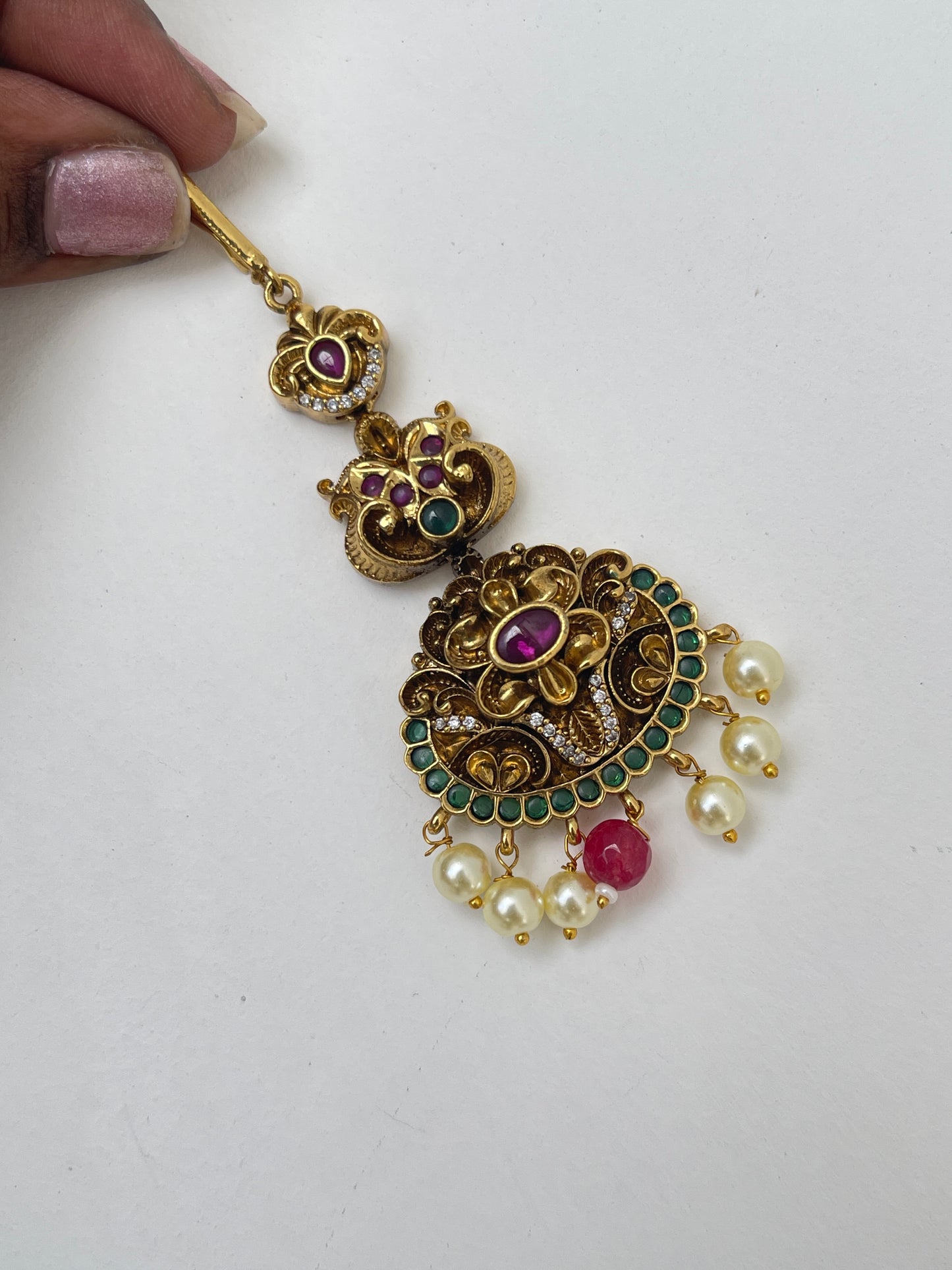 Antique nakshi ruby maang tikka tk524