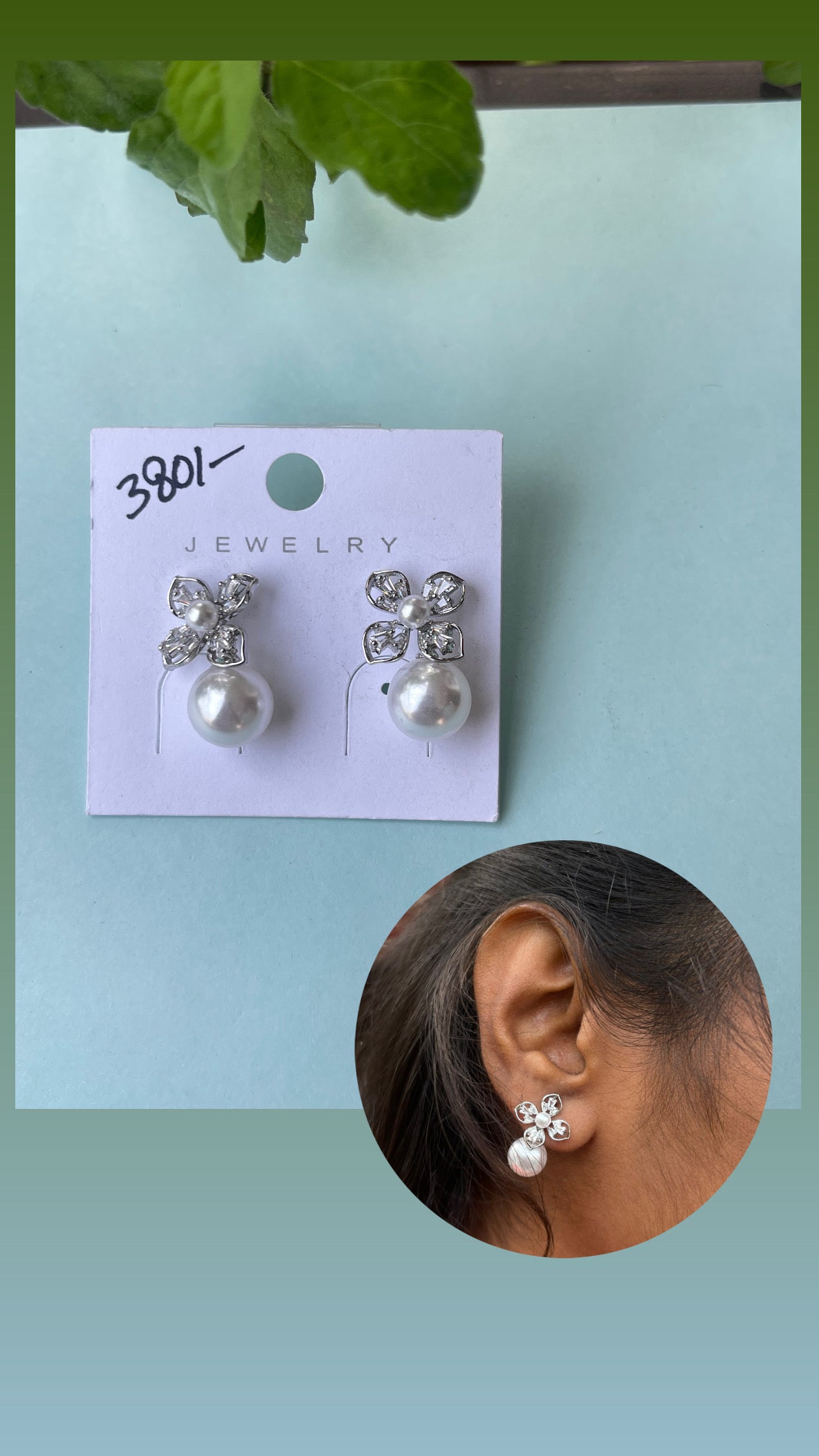 Silver Flower pearl drop