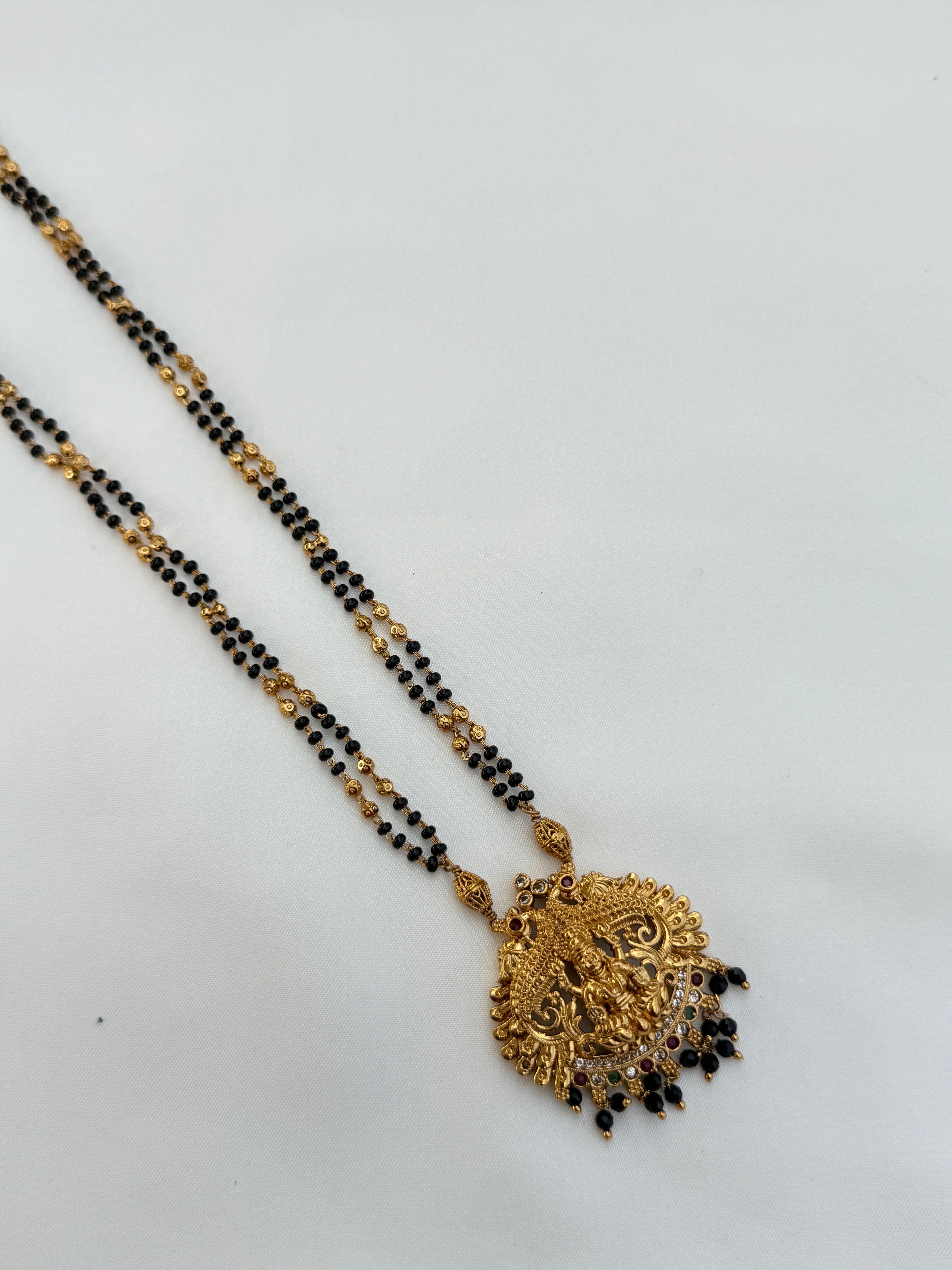 Bb060 2 lines Lakshmi devi long blackbeads multicolour