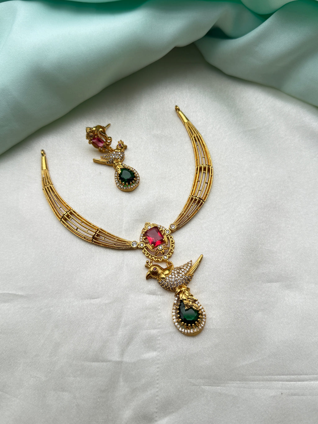 Ns286 kante multi short neckset parrot drop pendant with earrings