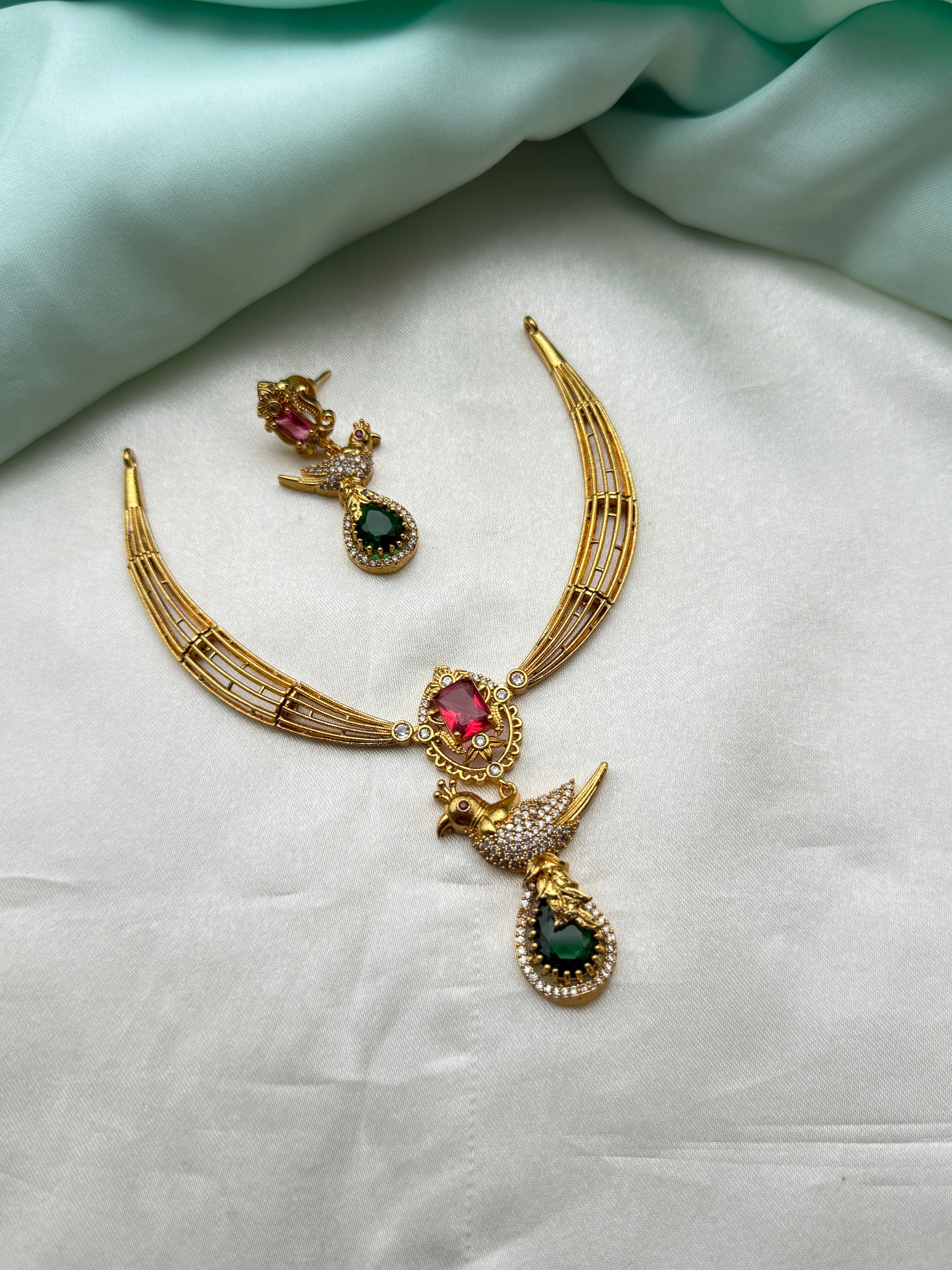 Ns286 kante multi short neckset parrot drop pendant with earrings
