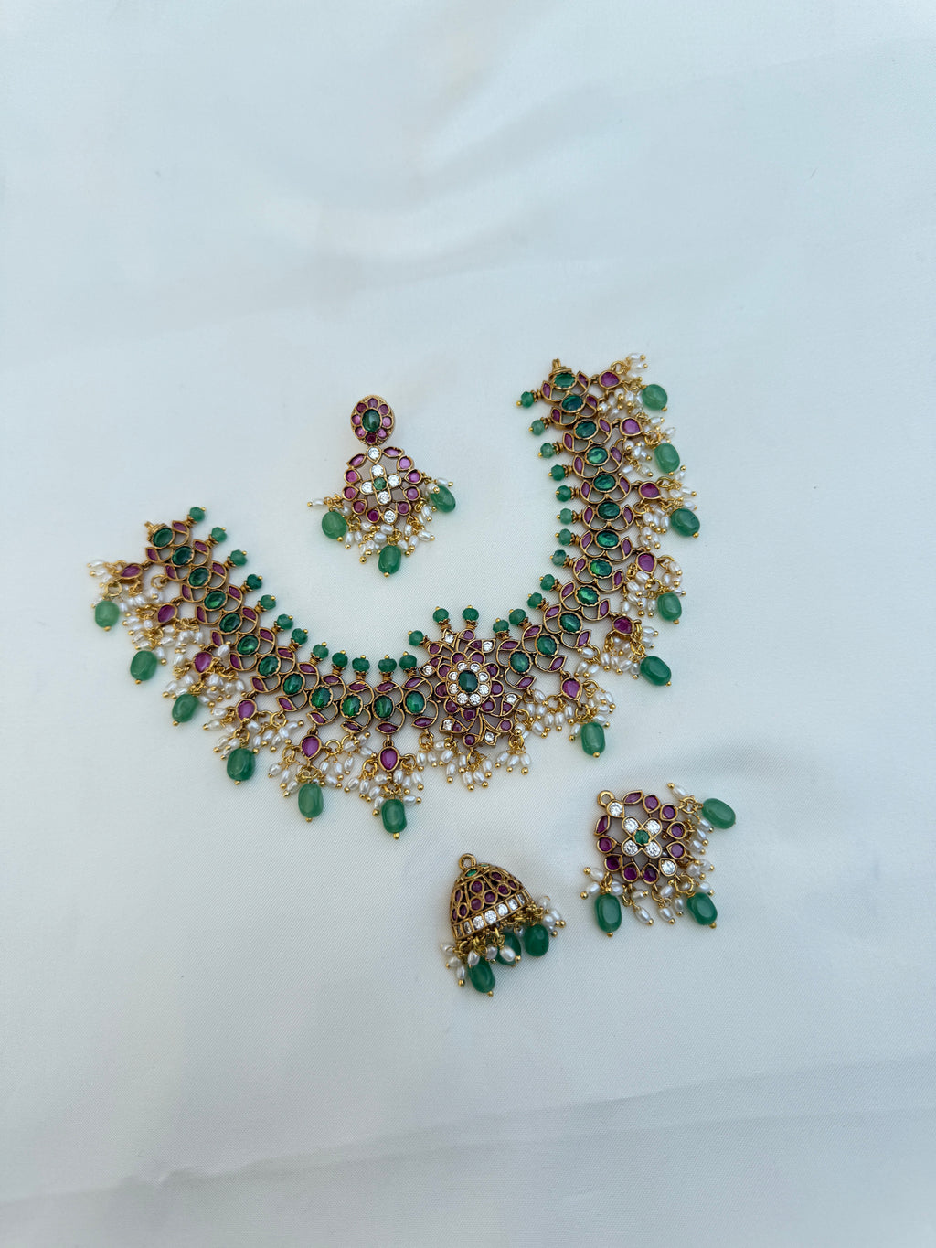 Ns800 kemp 3-in-1 neckset with rice pearls