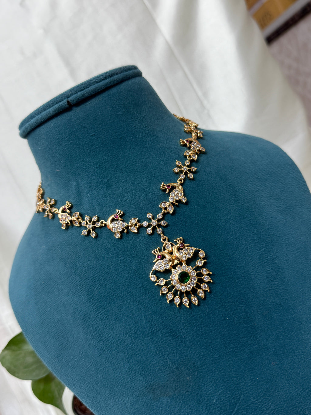 Ph364 panchaloham polished dual peacock neckset