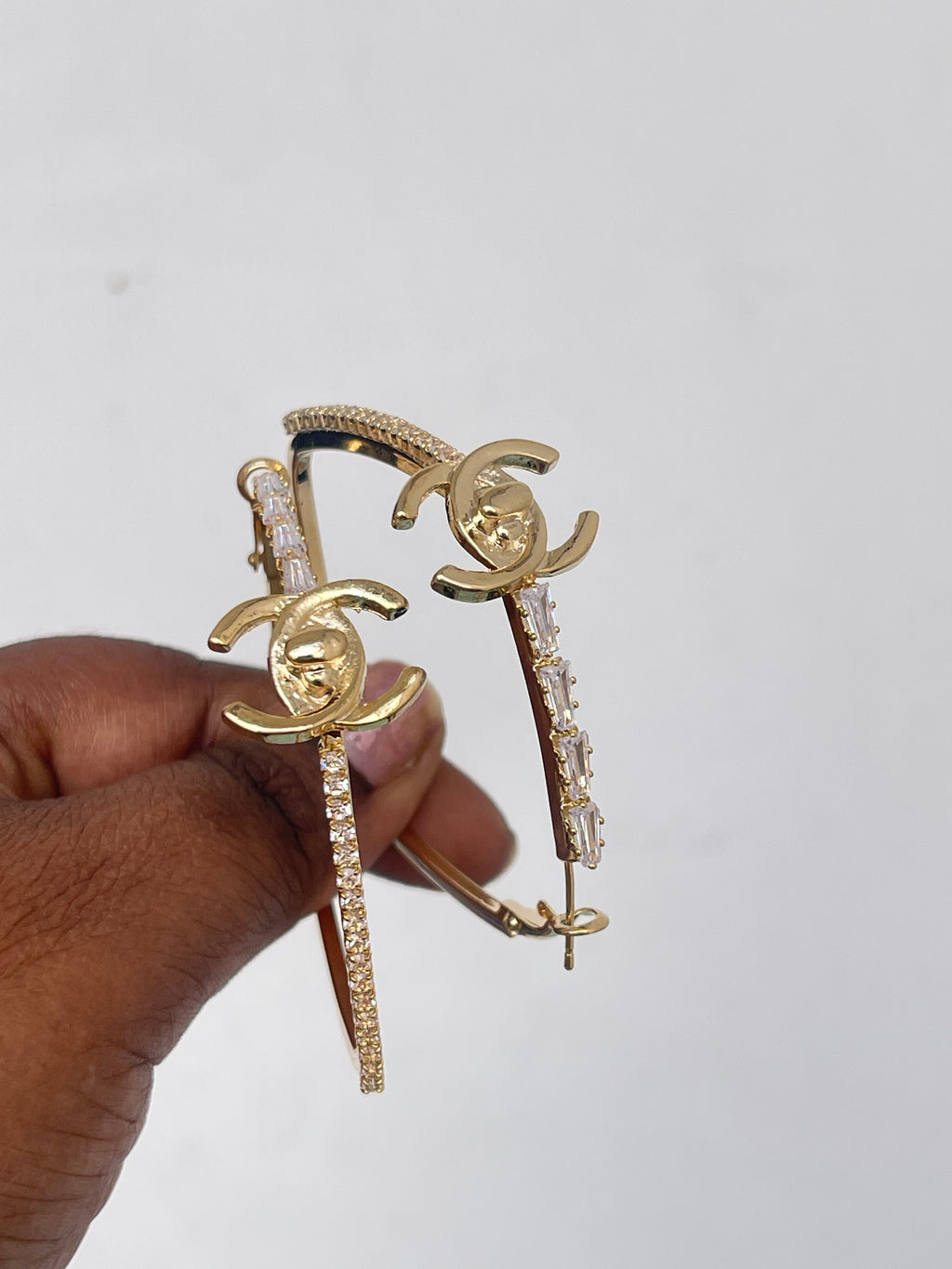 Square big size gold loop earrings