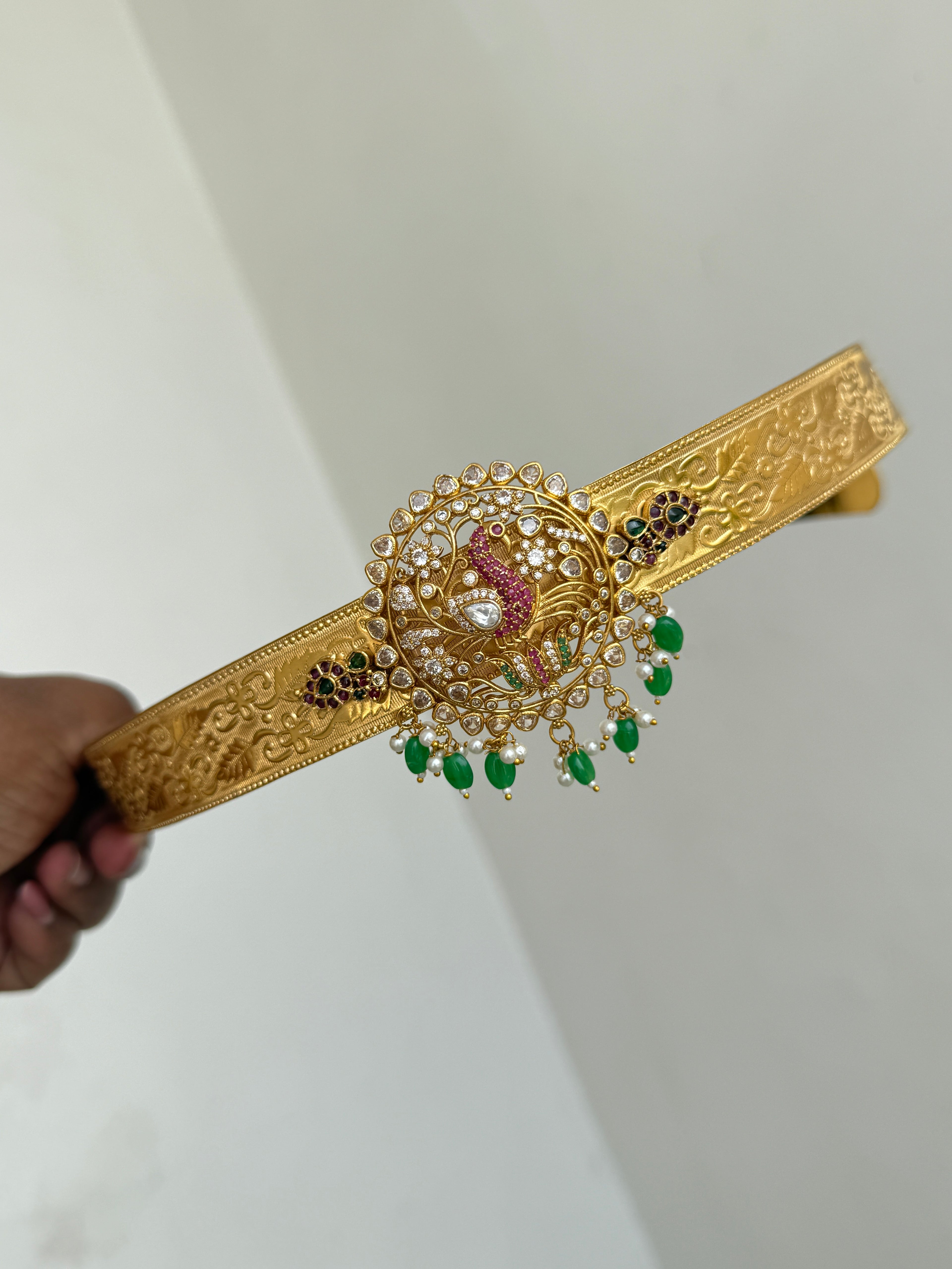 Hb612 lotus peacock adults texture hipbelt with green beads