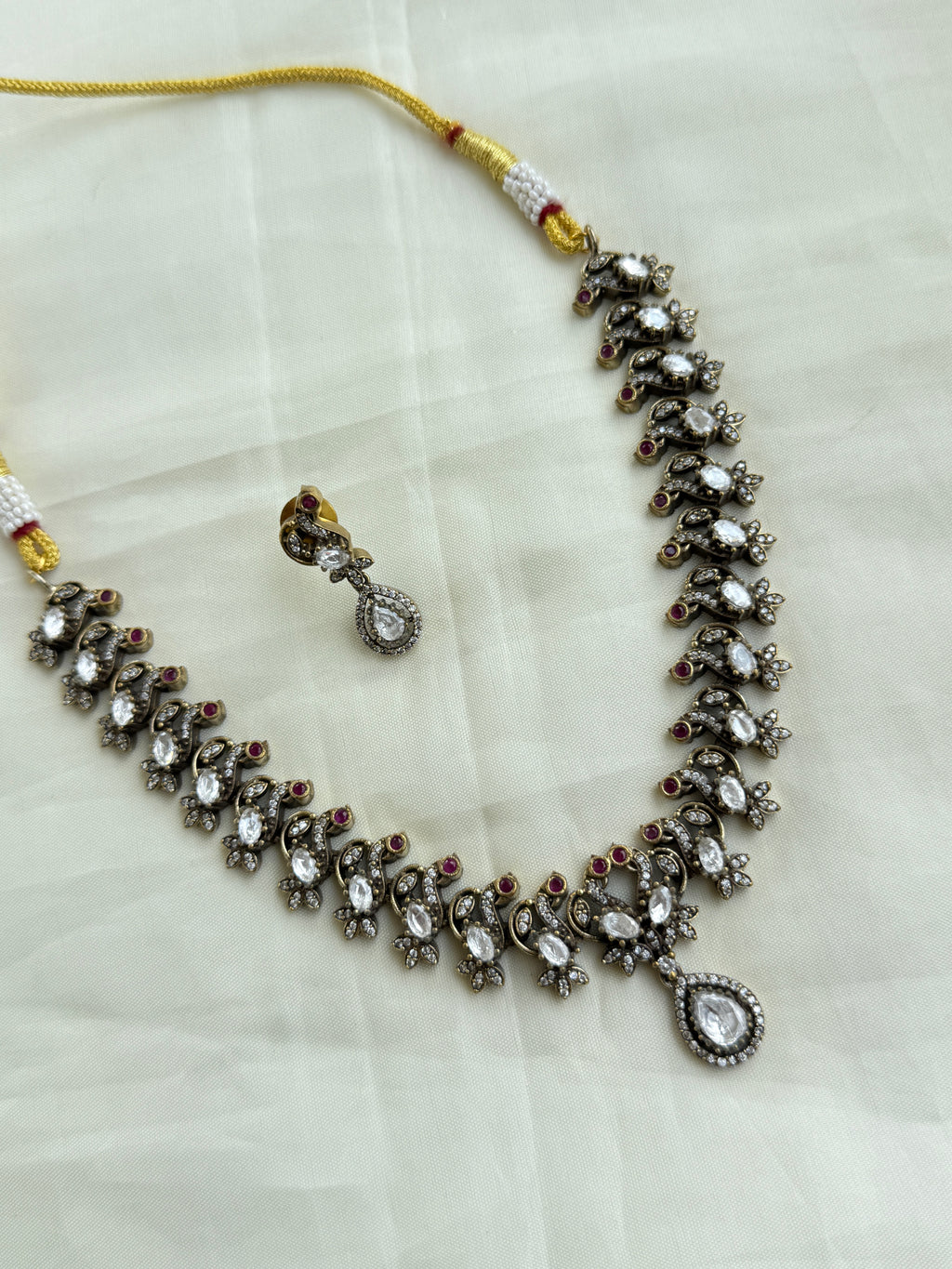 Ns296 peacock moissanite Victorian neckset with earrings