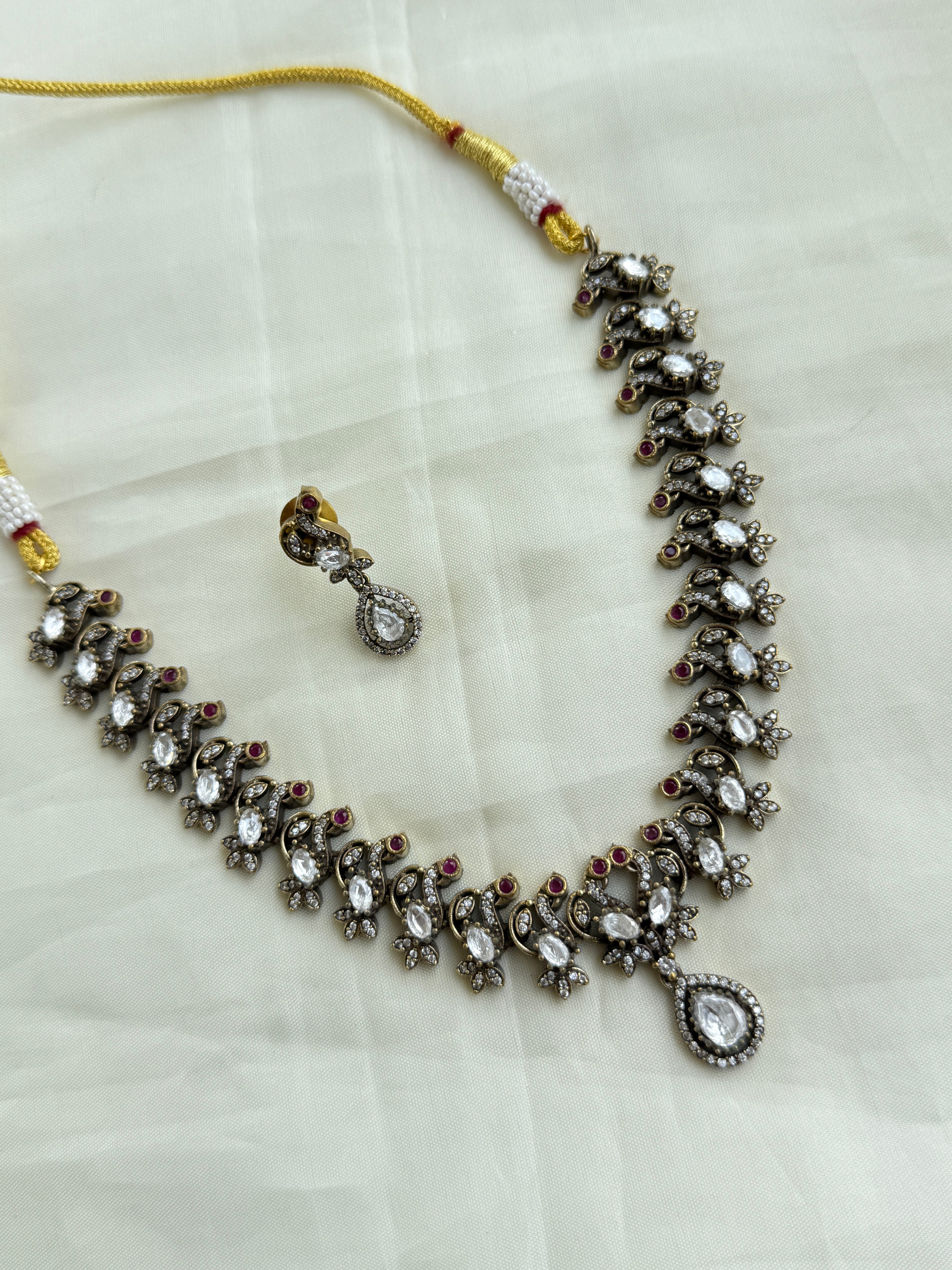 Ns296 peacock moissanite Victorian neckset with earrings