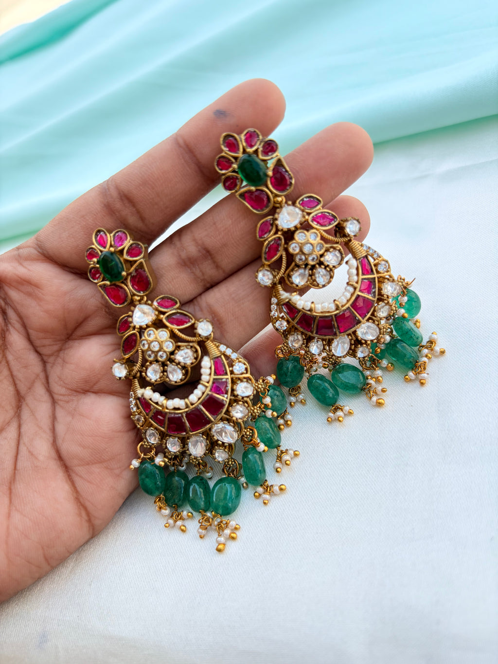 Multi jadau Kundan Chandbali earrings Er942