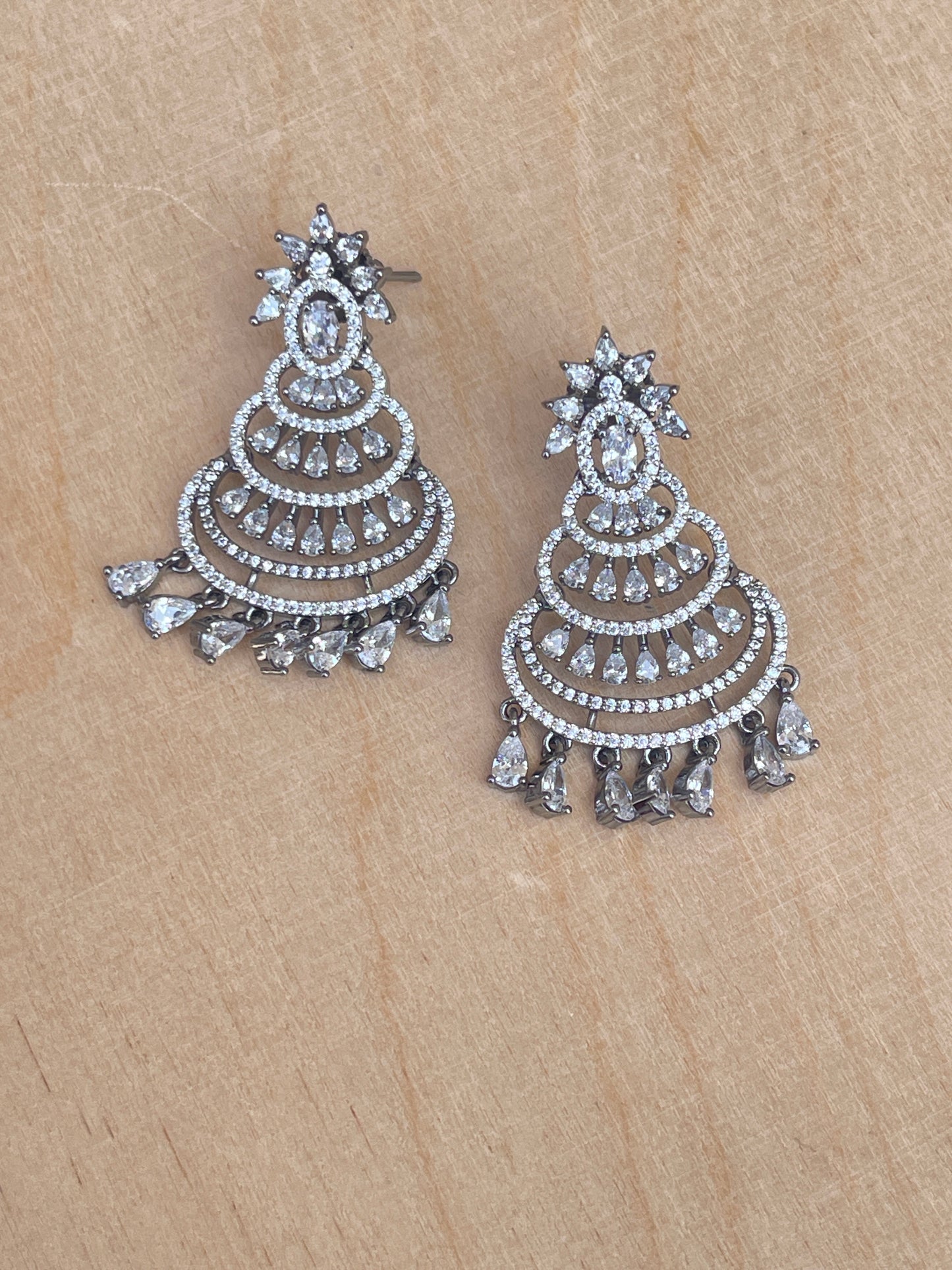 3 layers zircon chandbali earrings