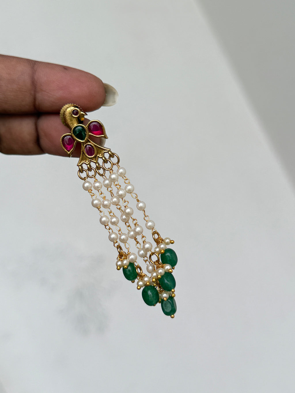 Er141 peacock kemp pearl hanging earrings