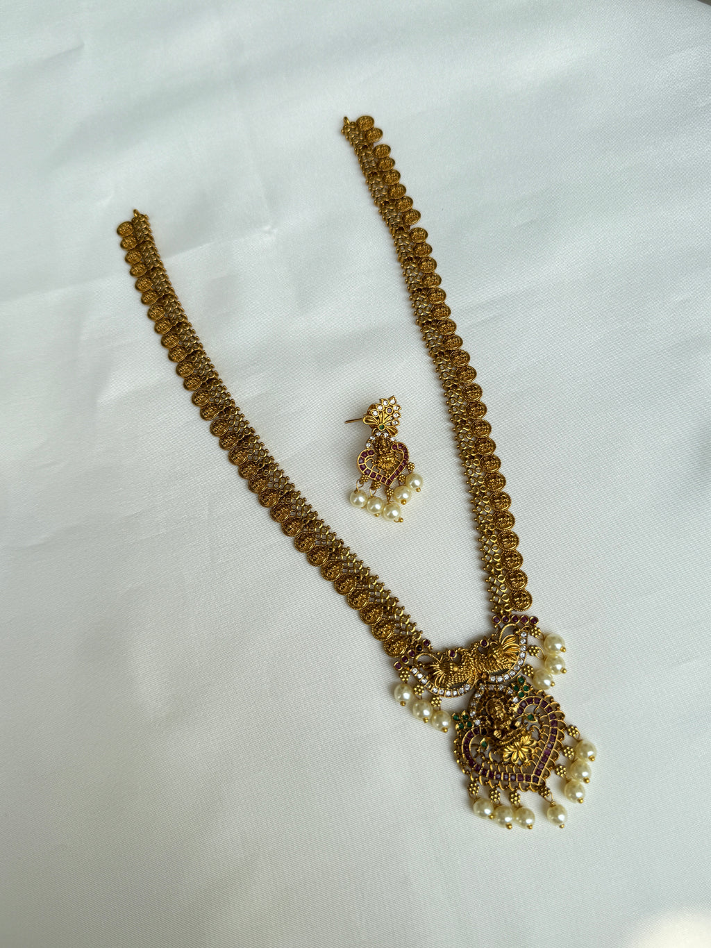 Lh549 v shape Lakshmi devi peacock 3/4th kasulaperu haram