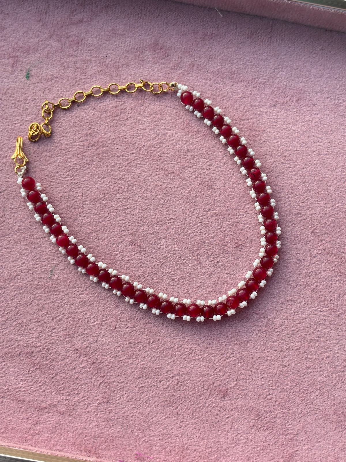 Br0011 sugar pearls  and red beads kids choker 8 inches