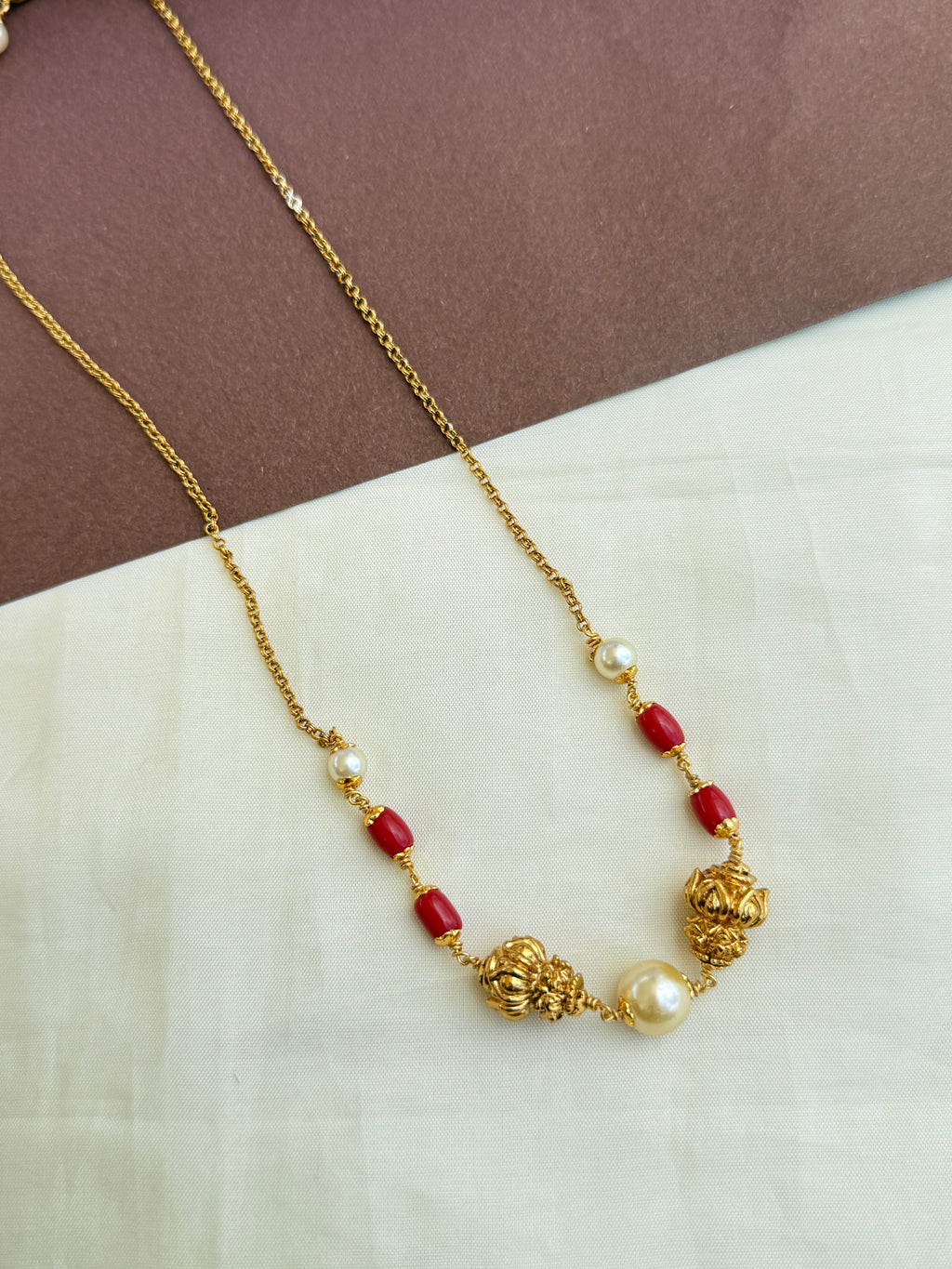 Bb0003 corals gold flower beads chain