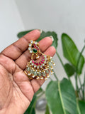 Er115 peacock small chandbali jadau Kundan earrings