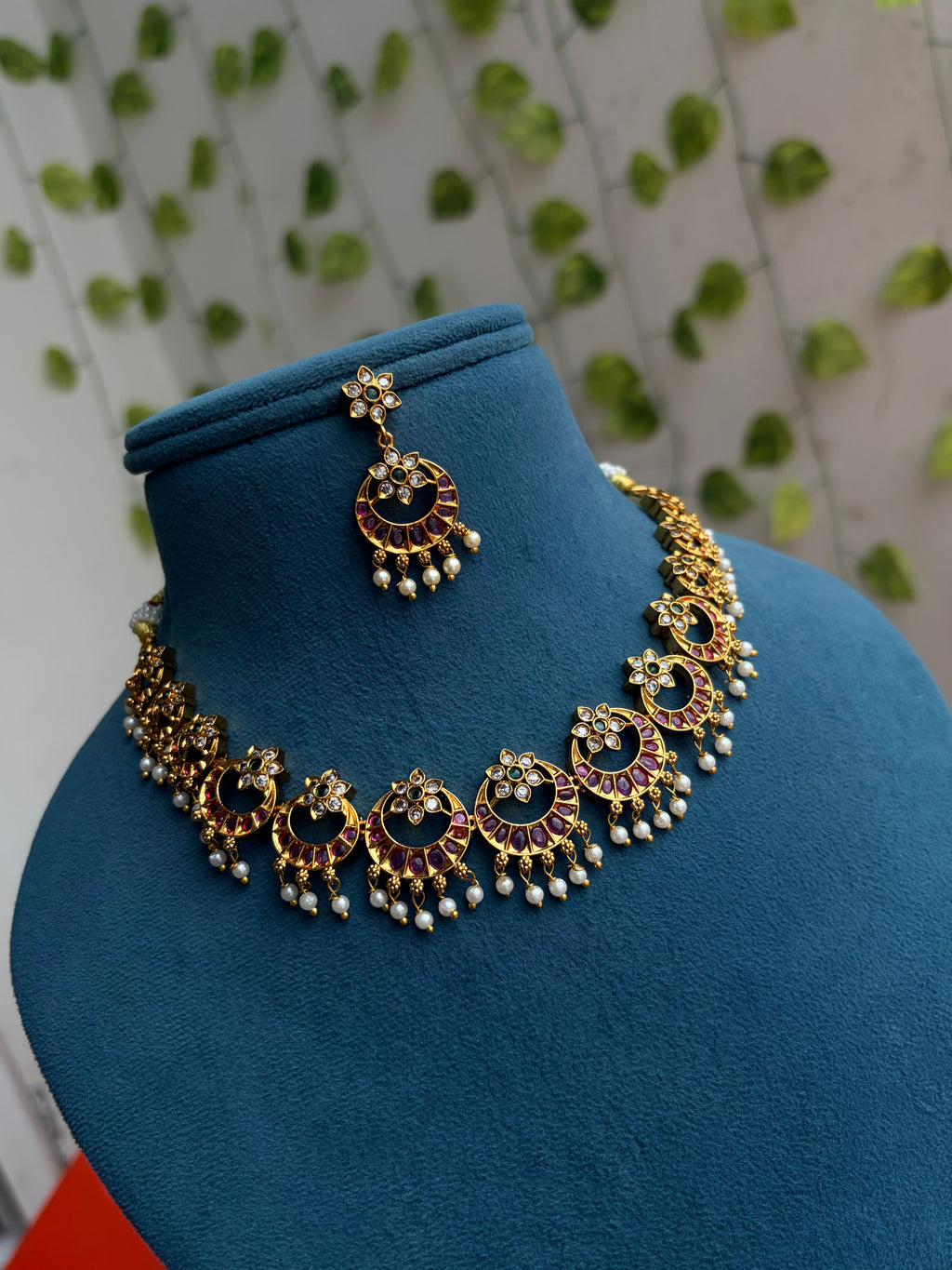 Ns894 kemp multi flowers short neckset with earrings