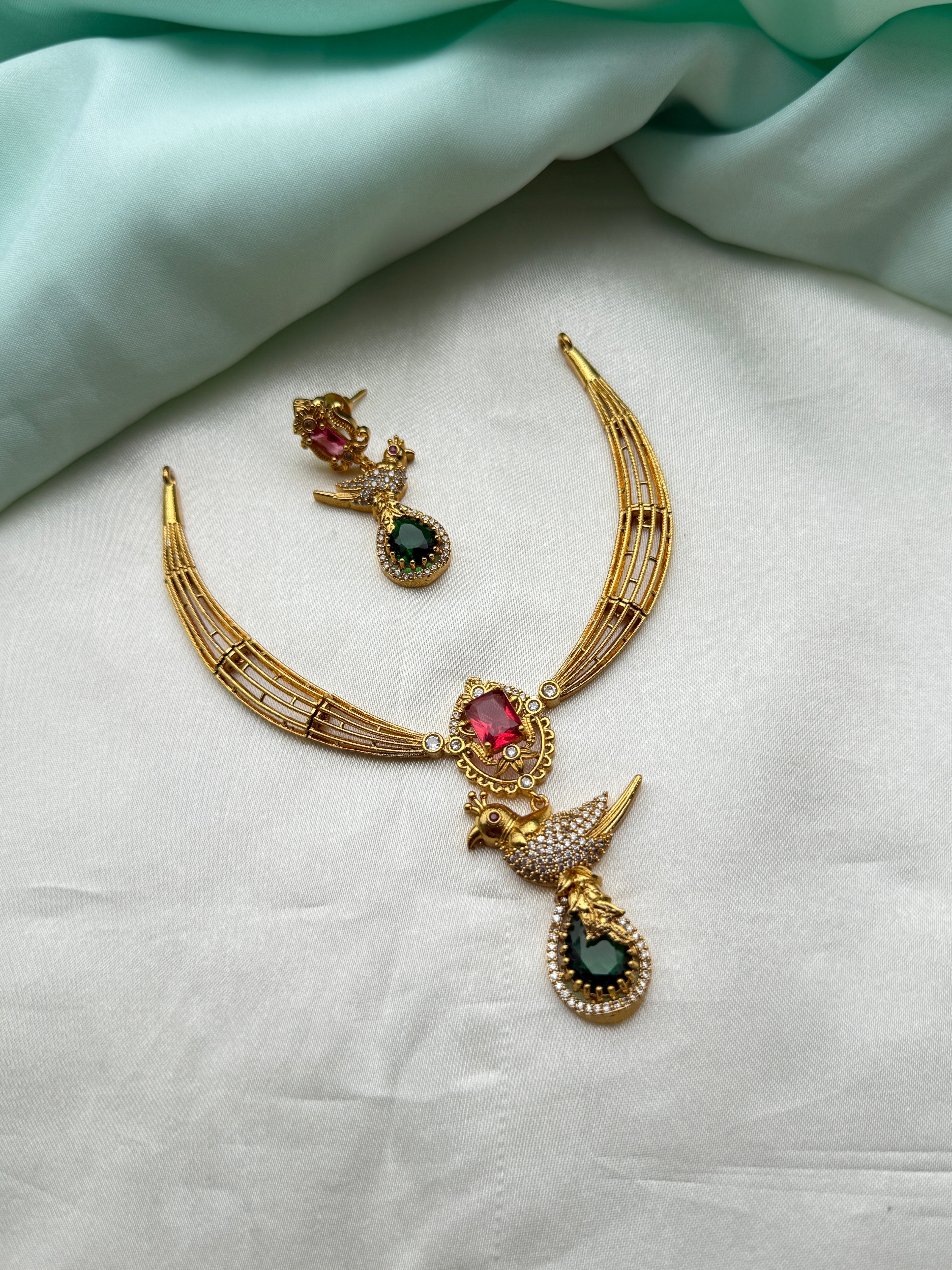Ns286 kante multi short neckset parrot drop pendant with earrings