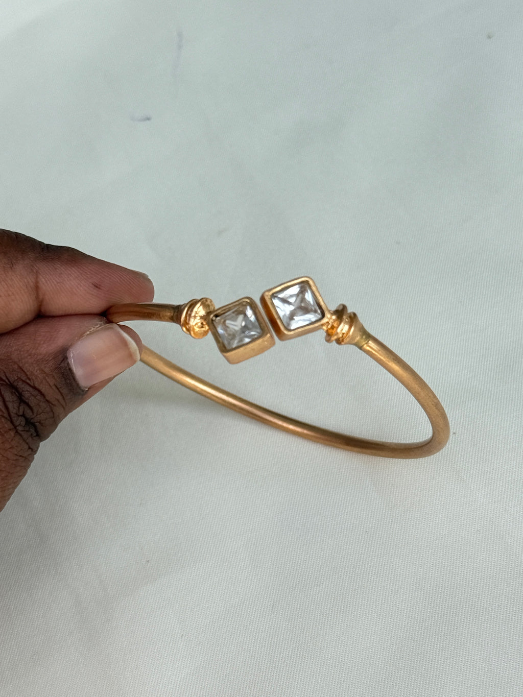 Br535 panchaloham 2 sides white stone kada bracelet