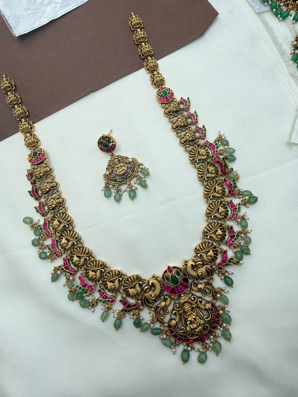 Lh578 lakshmi devi nakshi jadau kunda long haram