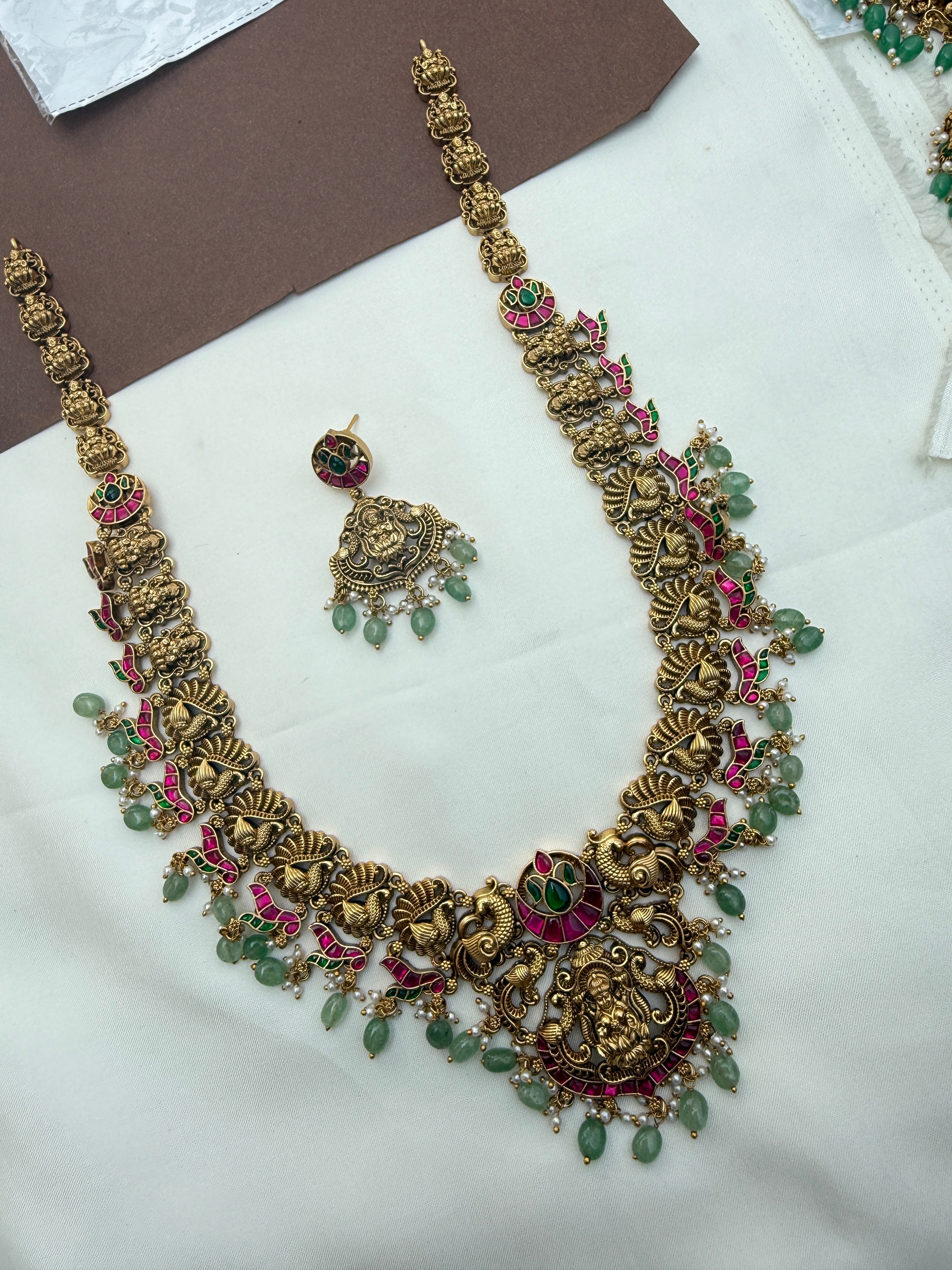 Lh578 lakshmi devi nakshi jadau kunda long haram