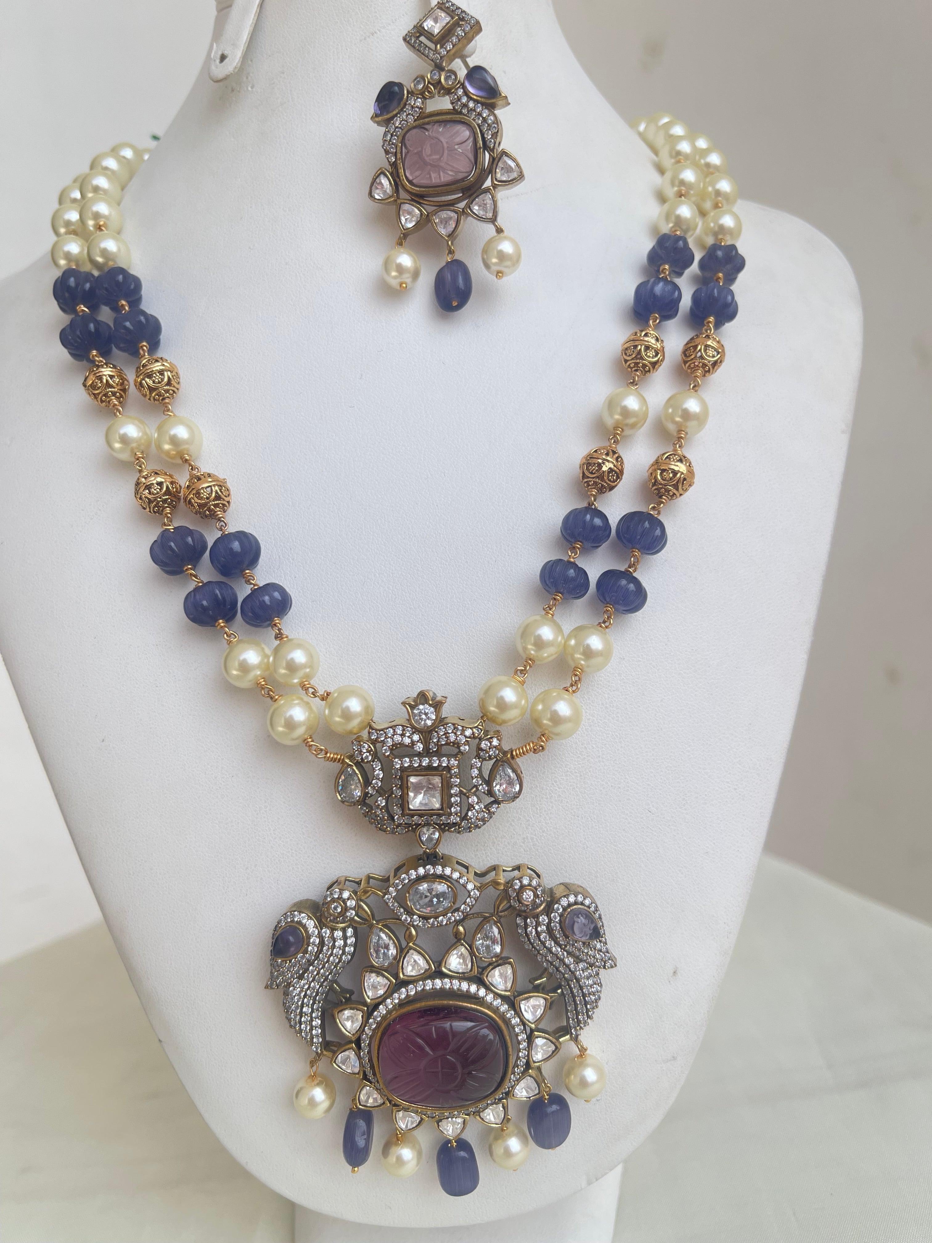 Pumpkin ,pearl beads with Victorian pendant