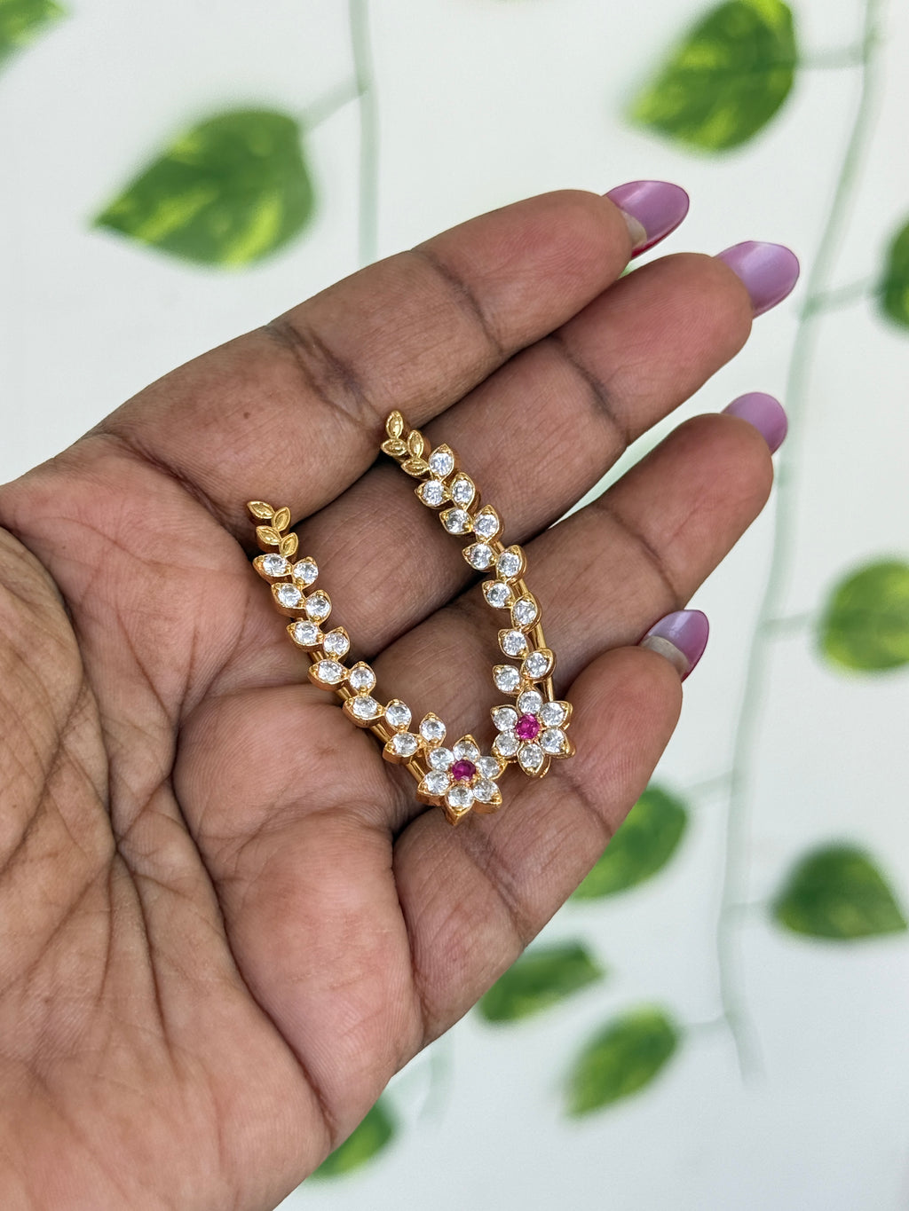 Ph375 panchaloham flower earcuffs with back frame