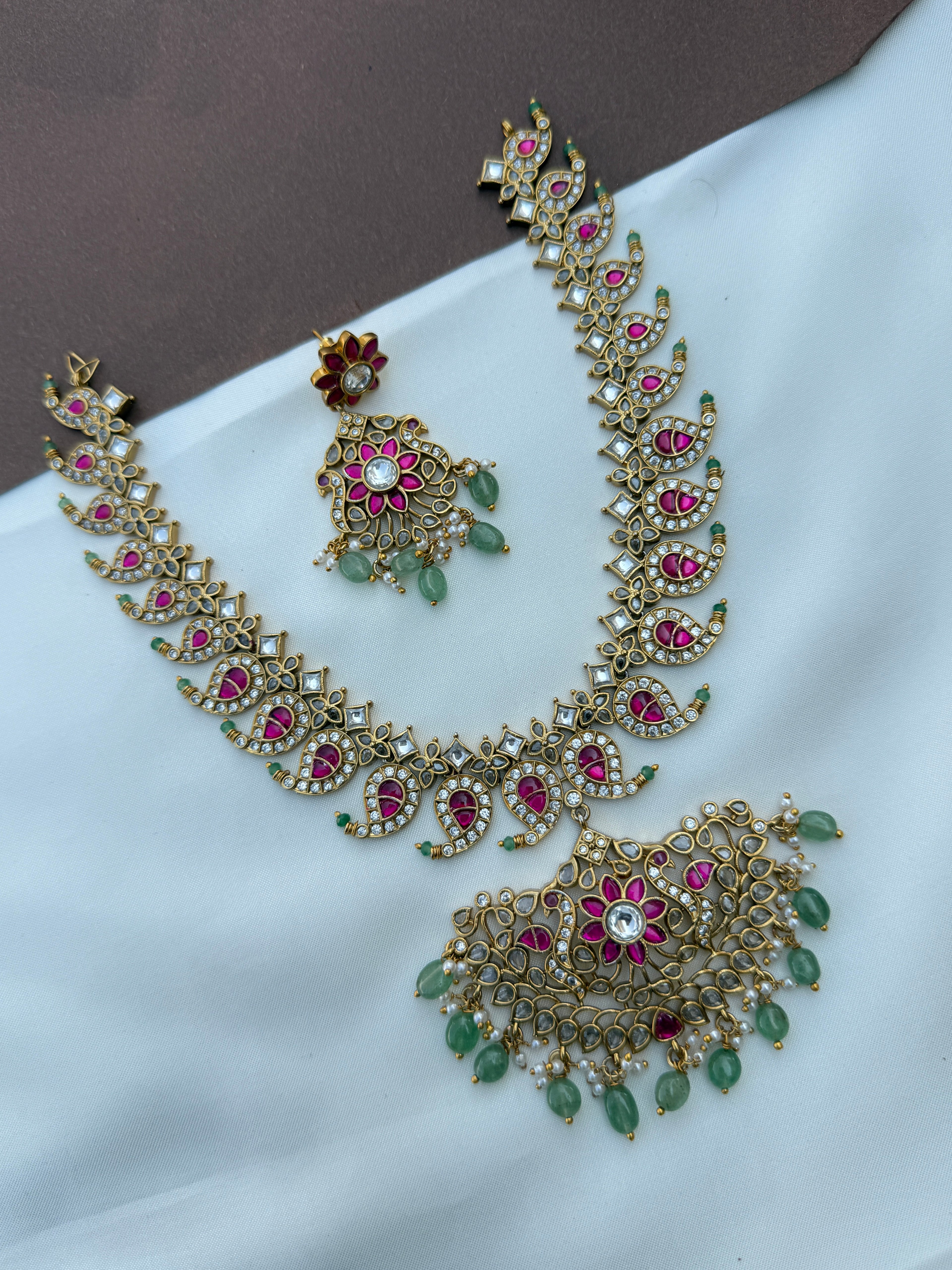 Ns645 peacock pure jadau kundan mango neckset