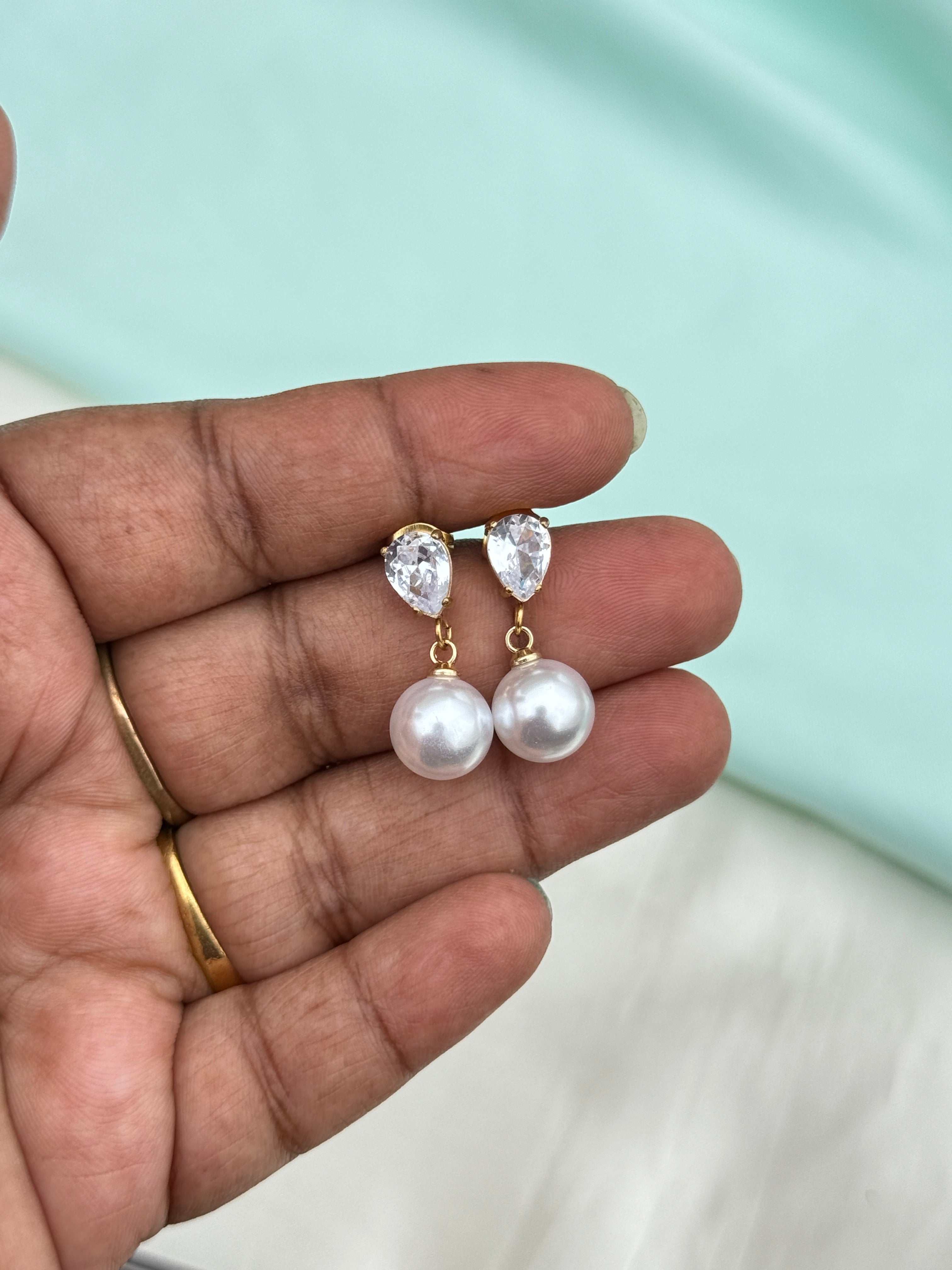 Er298 anti tarnish hanging Perl back push earrings