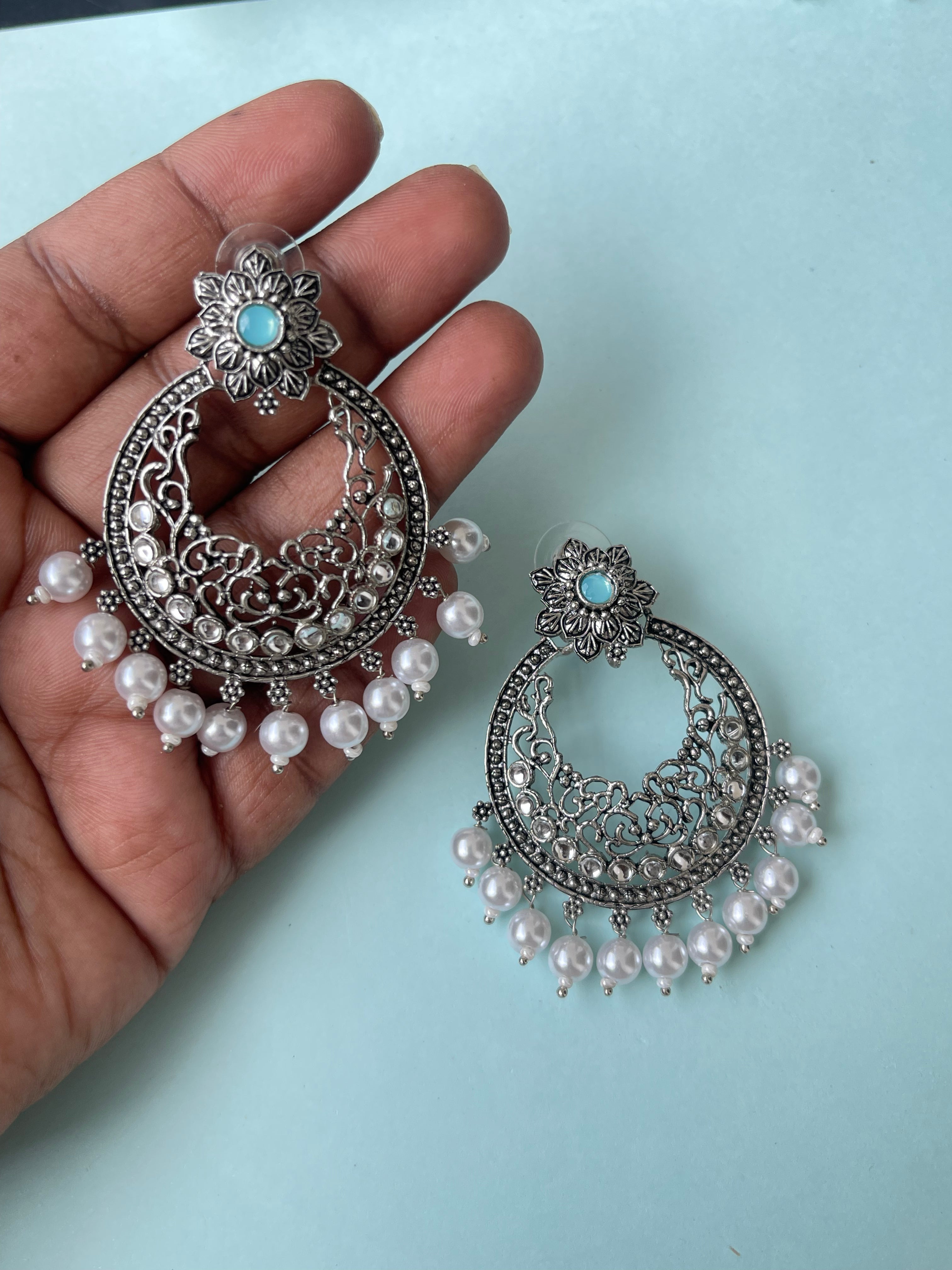 Oxidised chandbali lightweight earrings