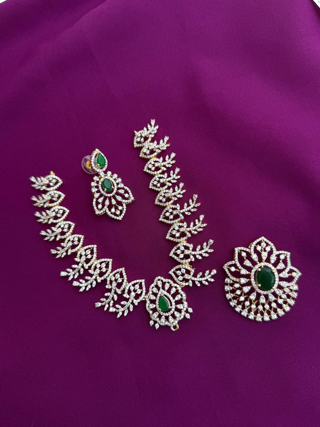 blossom diamond finish 2 in 1 Neckset with  removable pendant with earrings ns296