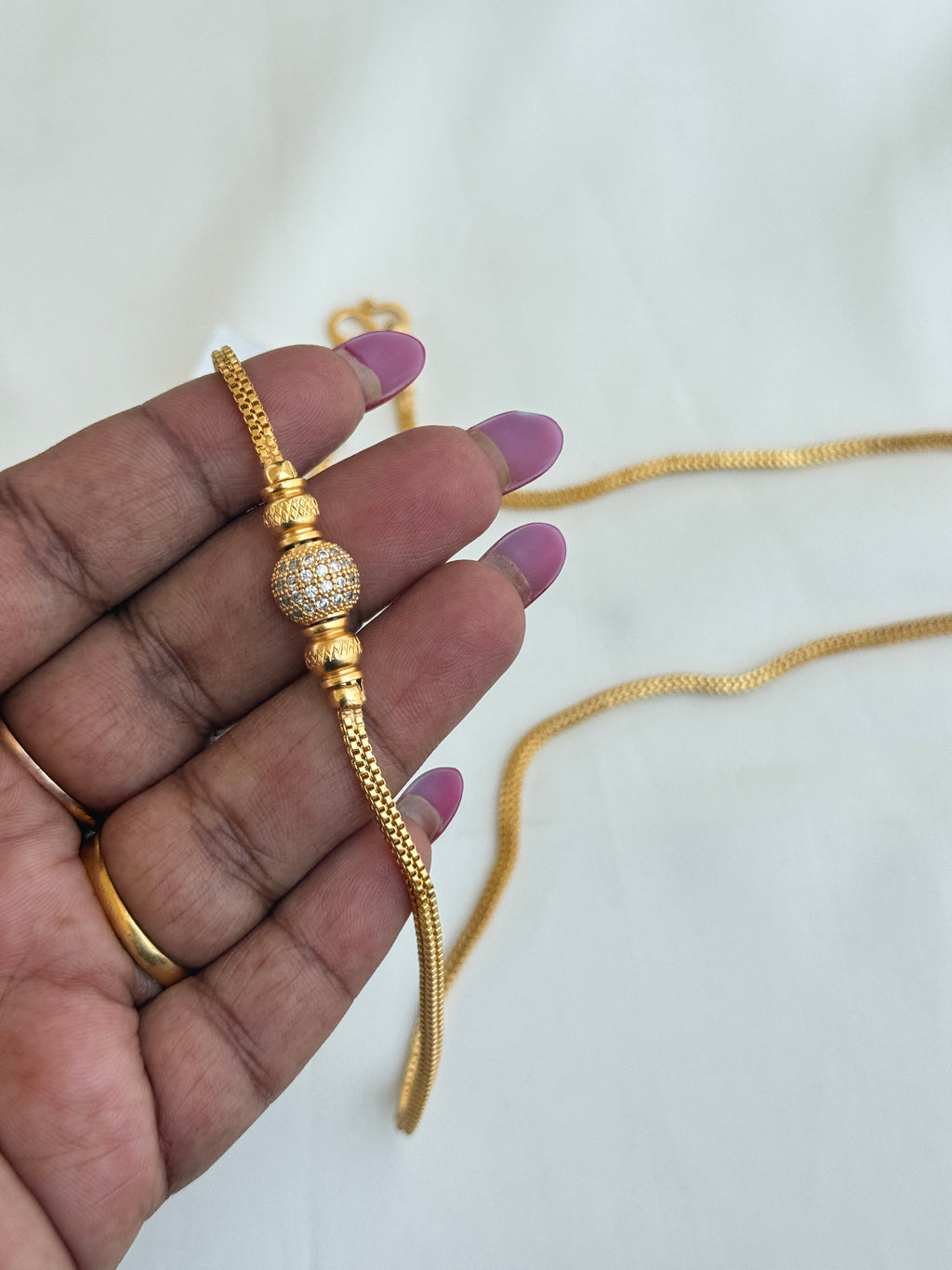 Tc034 panchaloham polished gold ball thalichain