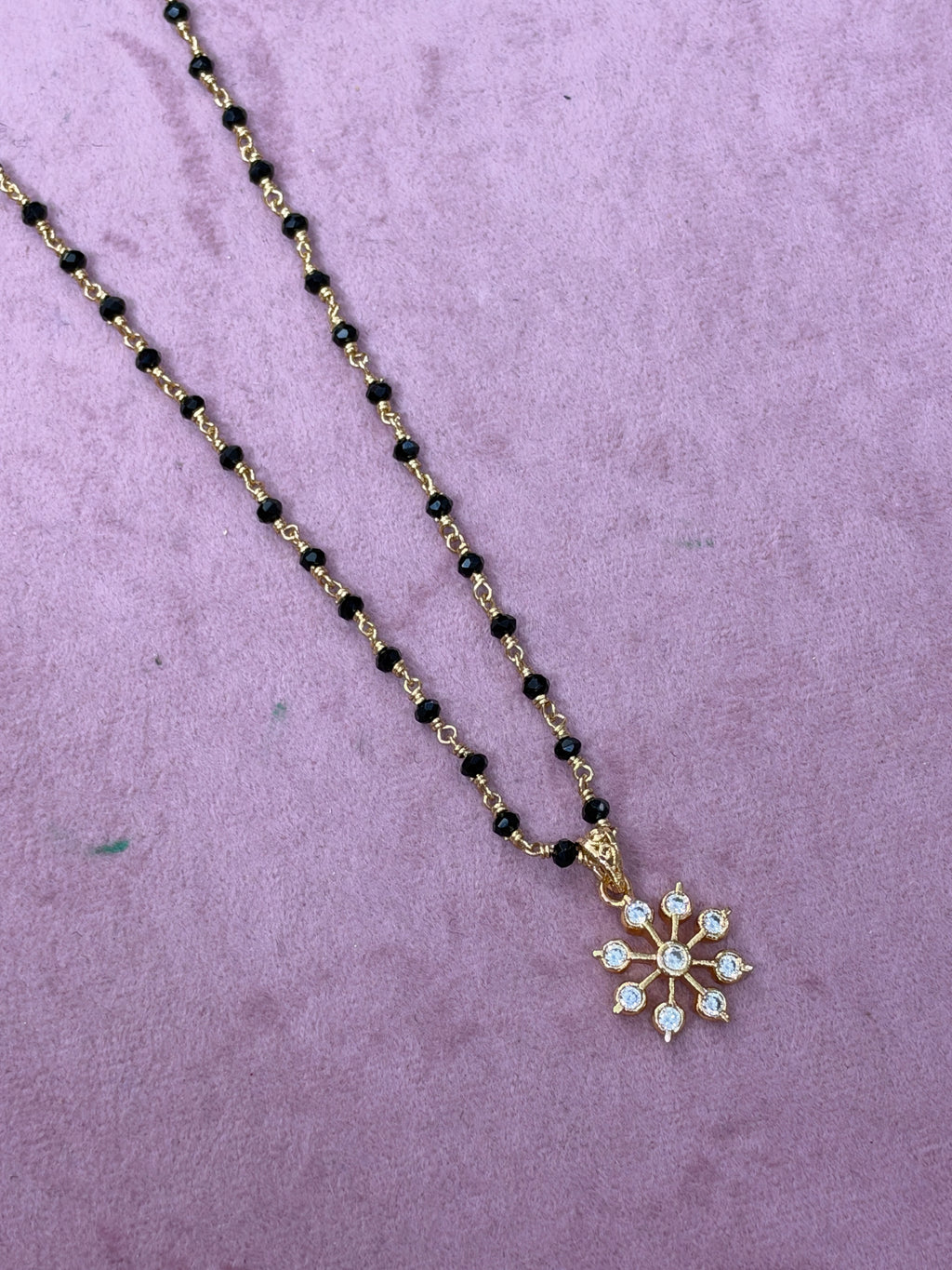 Bb402 panchaloham polished 9 stones pendant with unpolished 16 to 18 inches black beads