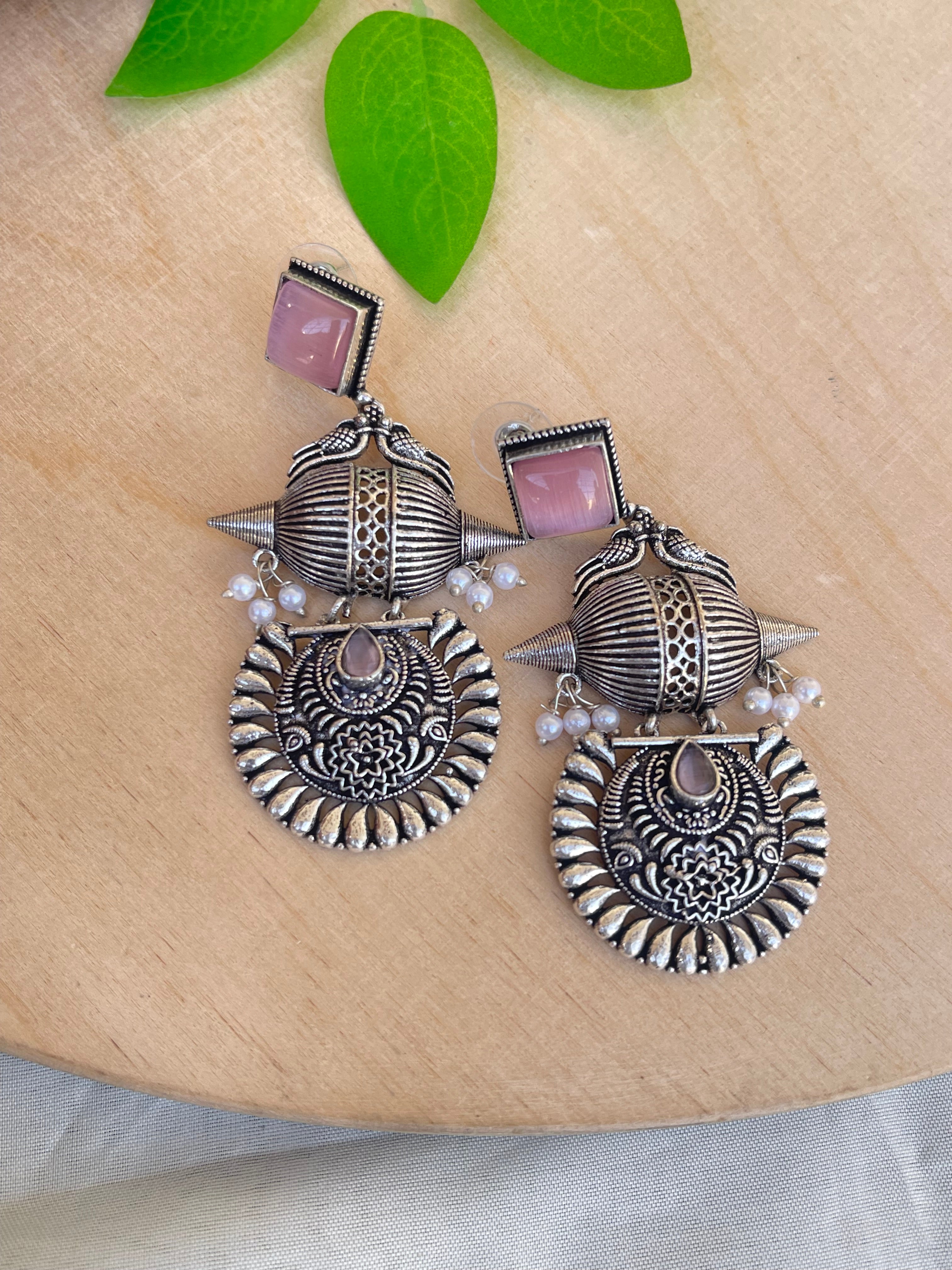Square birds hanging lightweight oxidised earrings