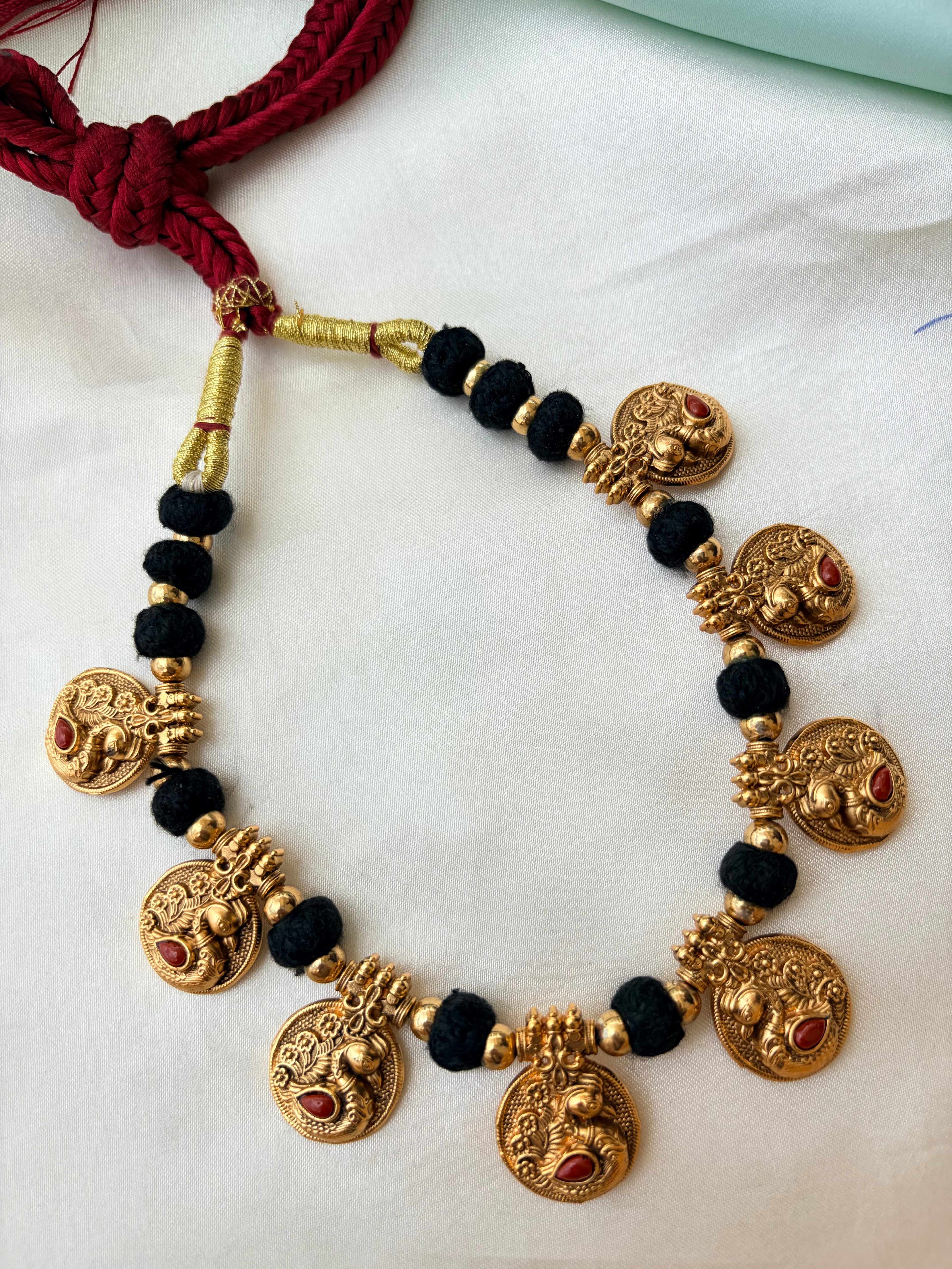 Peacock Lakshmi Coin Black Bead Neckset Ns201