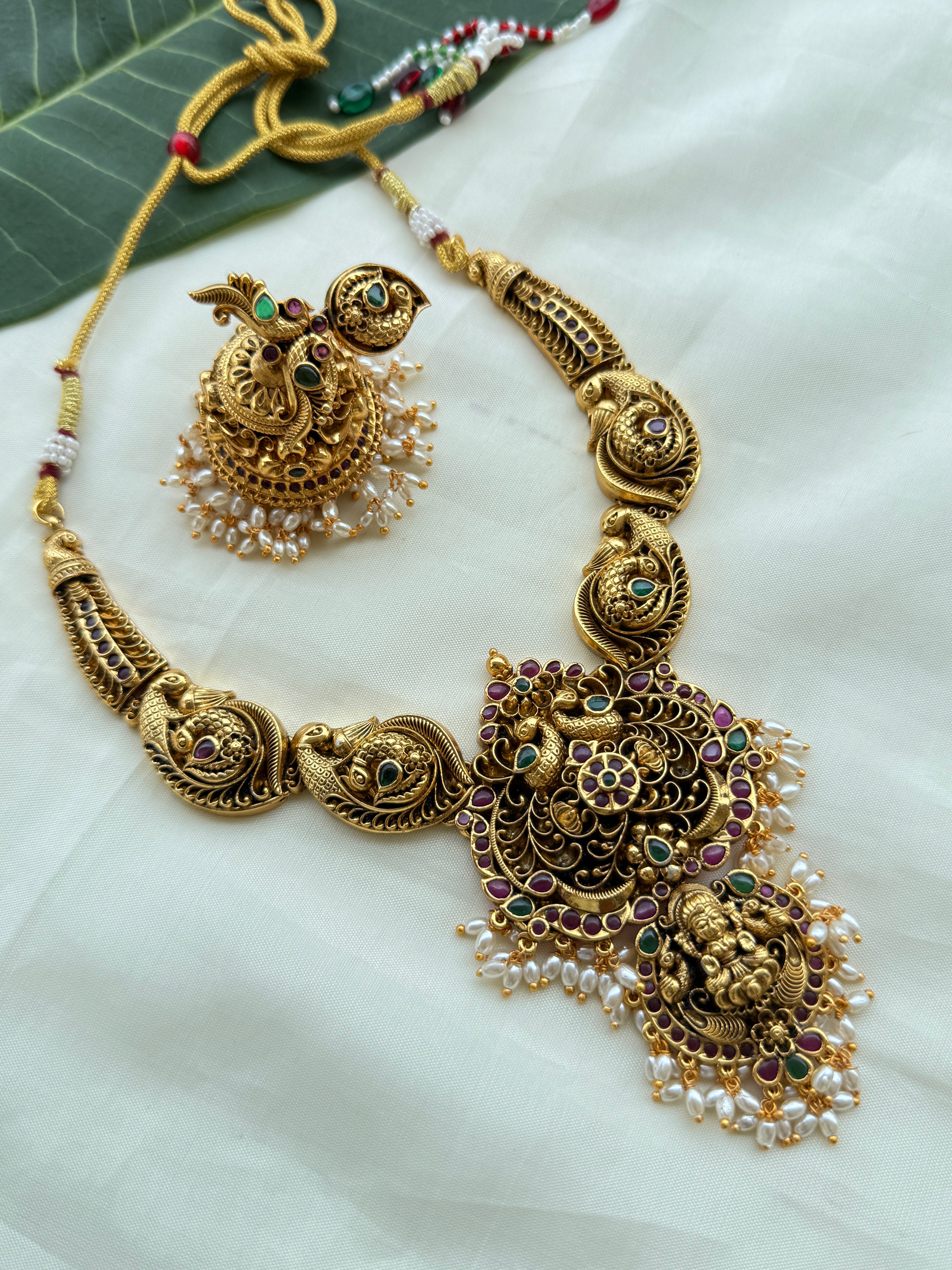Ns253 nakshi dual peacock neckset with heavy earrings