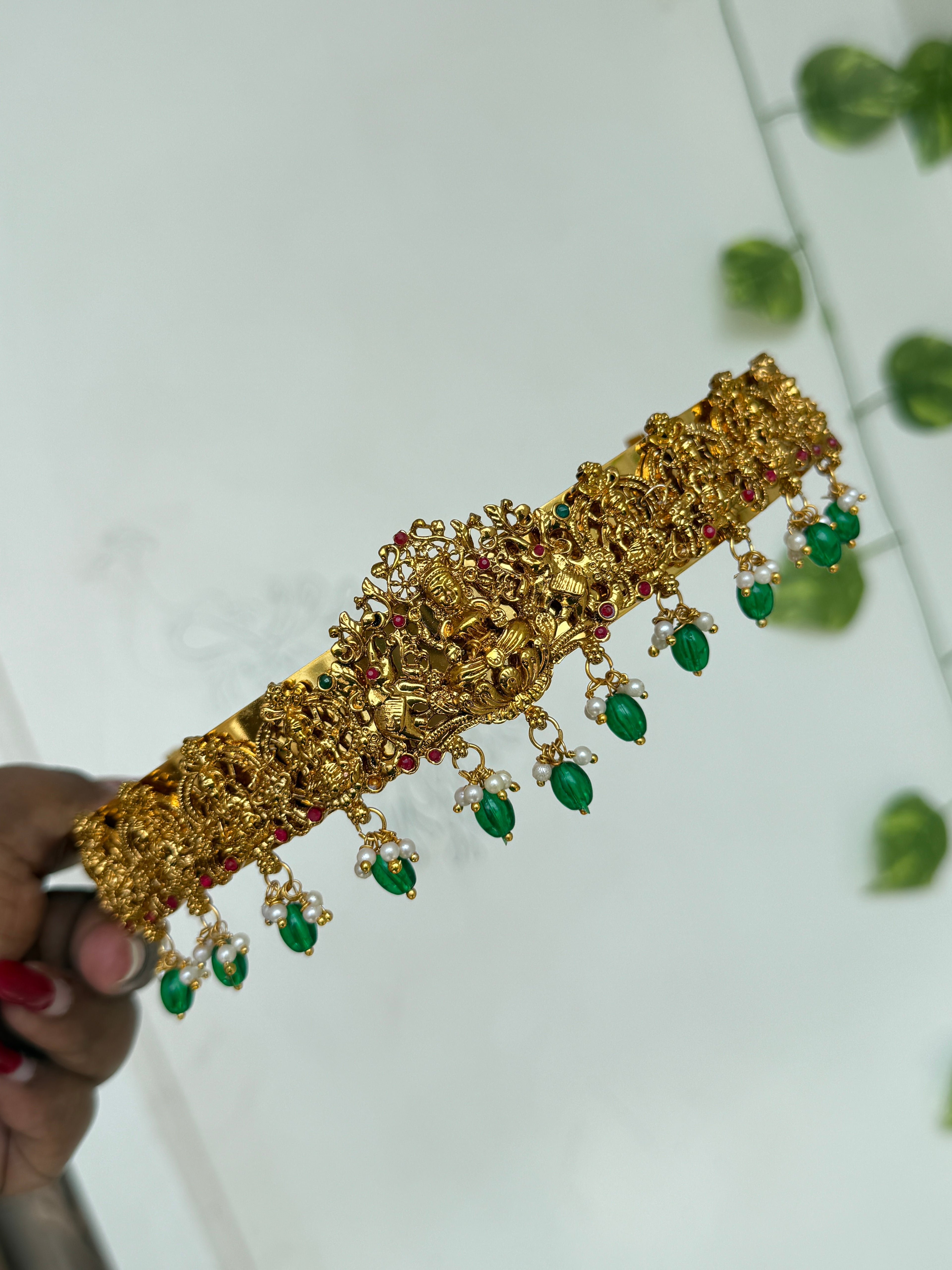 Hb674 lakshmidevi with green beads multi small hipbelt