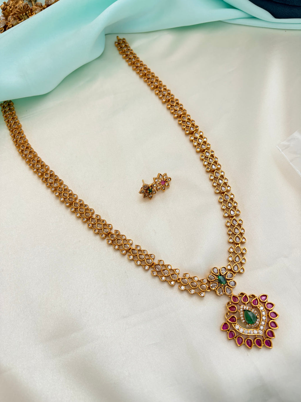 Ruby Emerald flower Neckset with Earrings Ns924