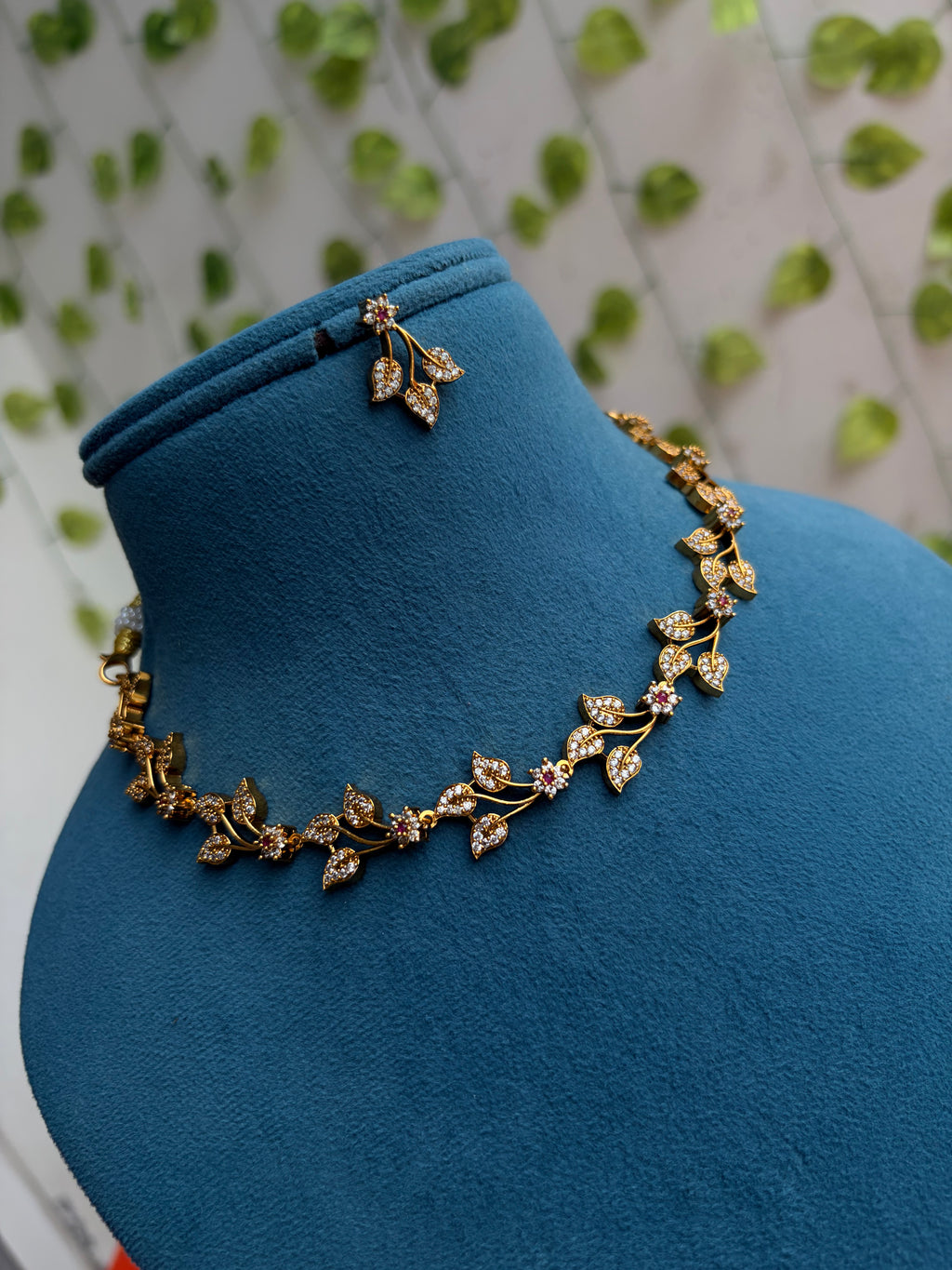 Ns861 leaf flower short Neckset with earrings