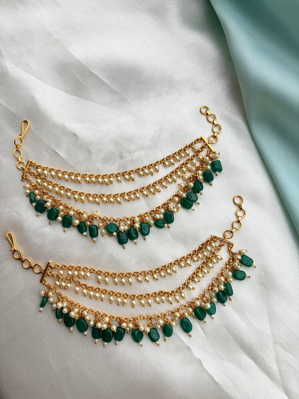 3 layers pearls and green beads Chempaswaralu ch240