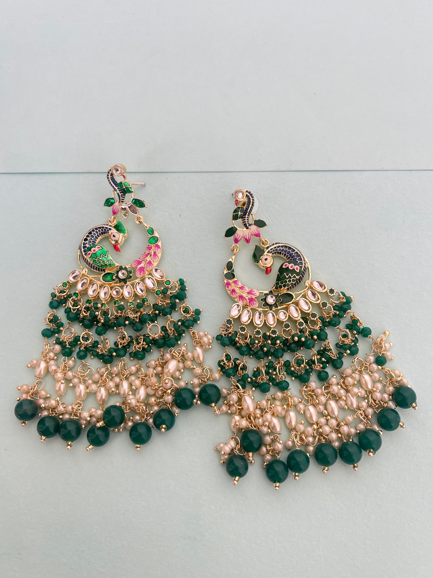 Peacock pearl hanging earrings