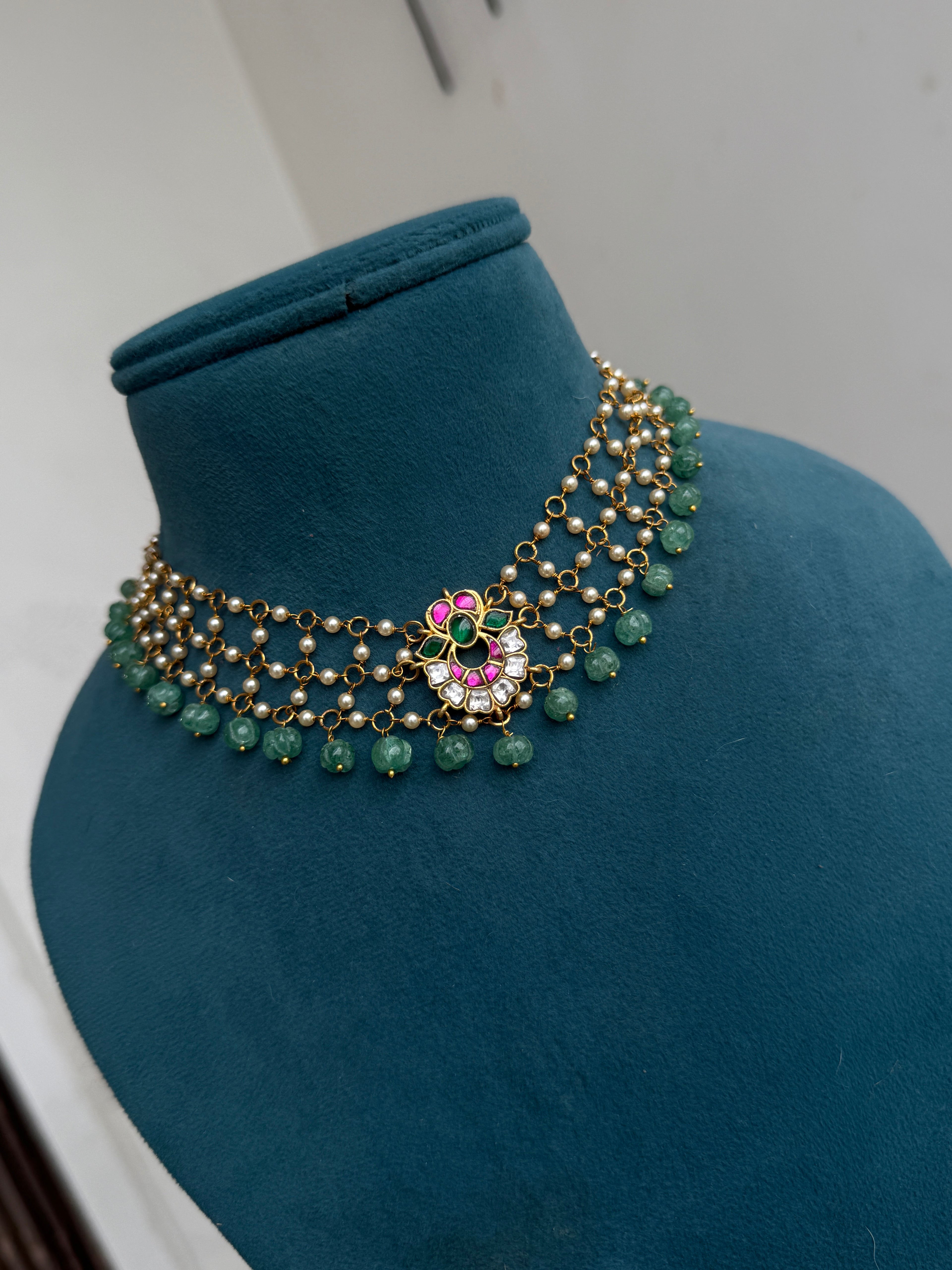 Ch017 jadau kundan pumpkin bead neckset