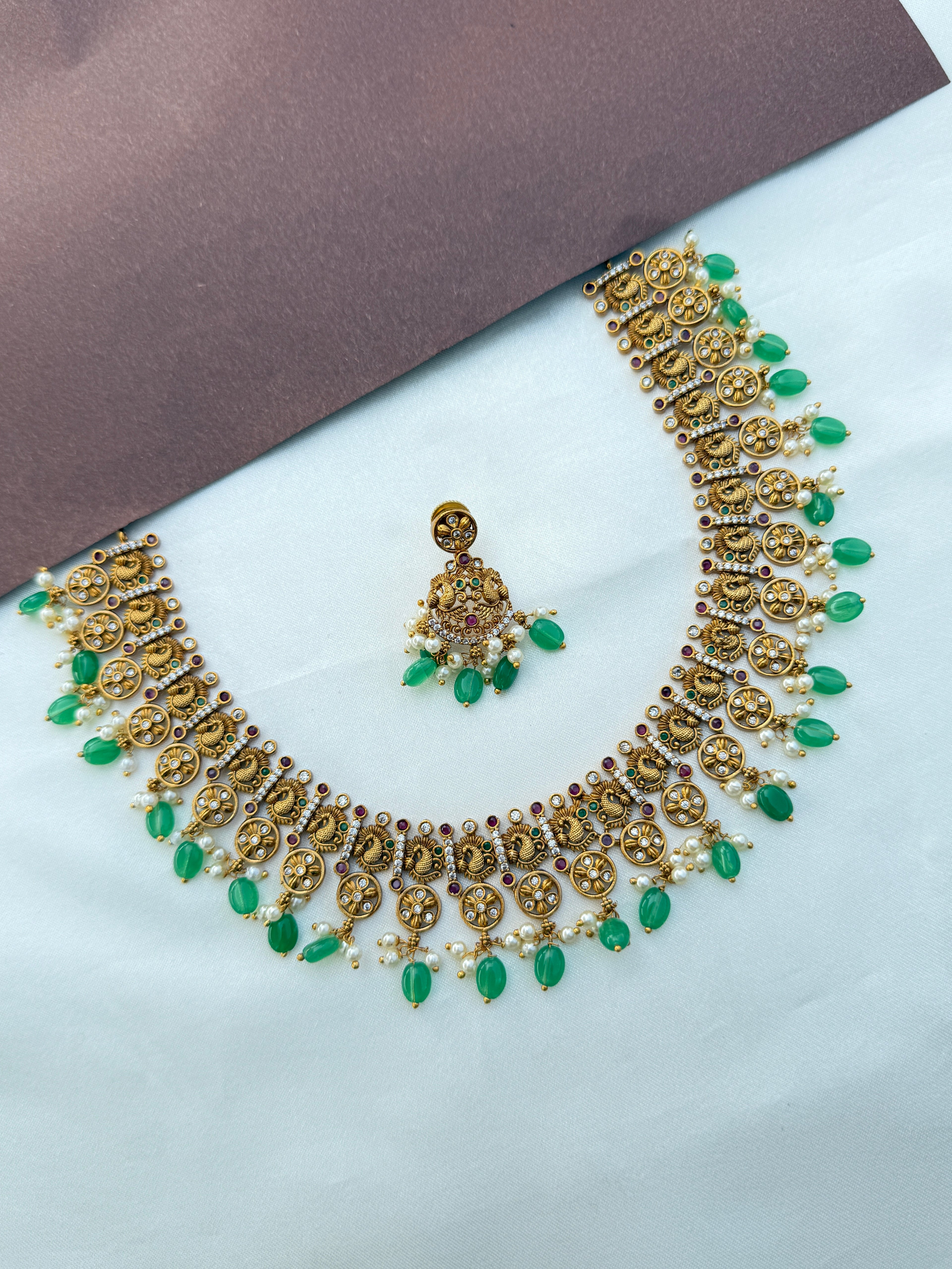 Ns575 peacock short bottu mala neckset